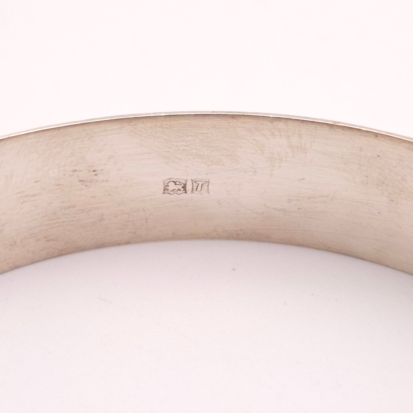 Sterling Silver Brushed Effect Half Engraved Patterned Bangle