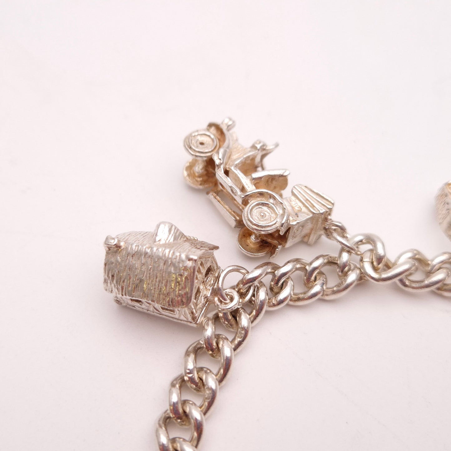Sterling Silver Multi Charm Heart Padlock Charm Bracelet inc. key,cottage,cherub
