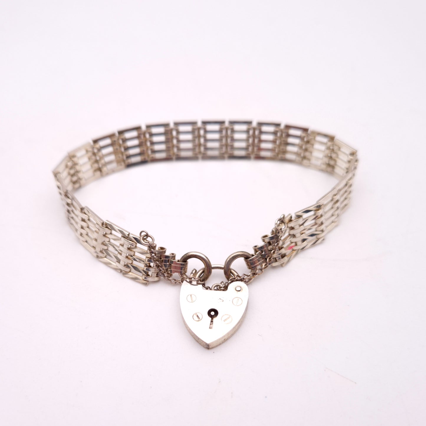 Sterling Silver Heart Padlock Gate Bracelet