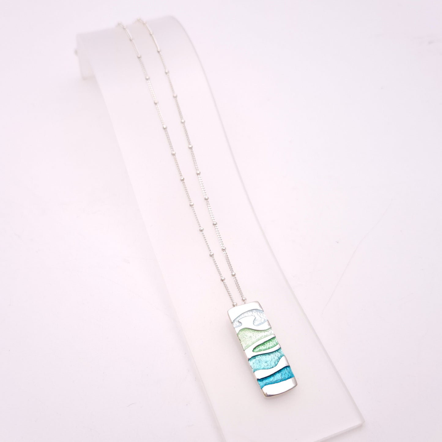 Sterling Silver Multi-coloured Blue Enamel Rectangular Pendant Necklace
