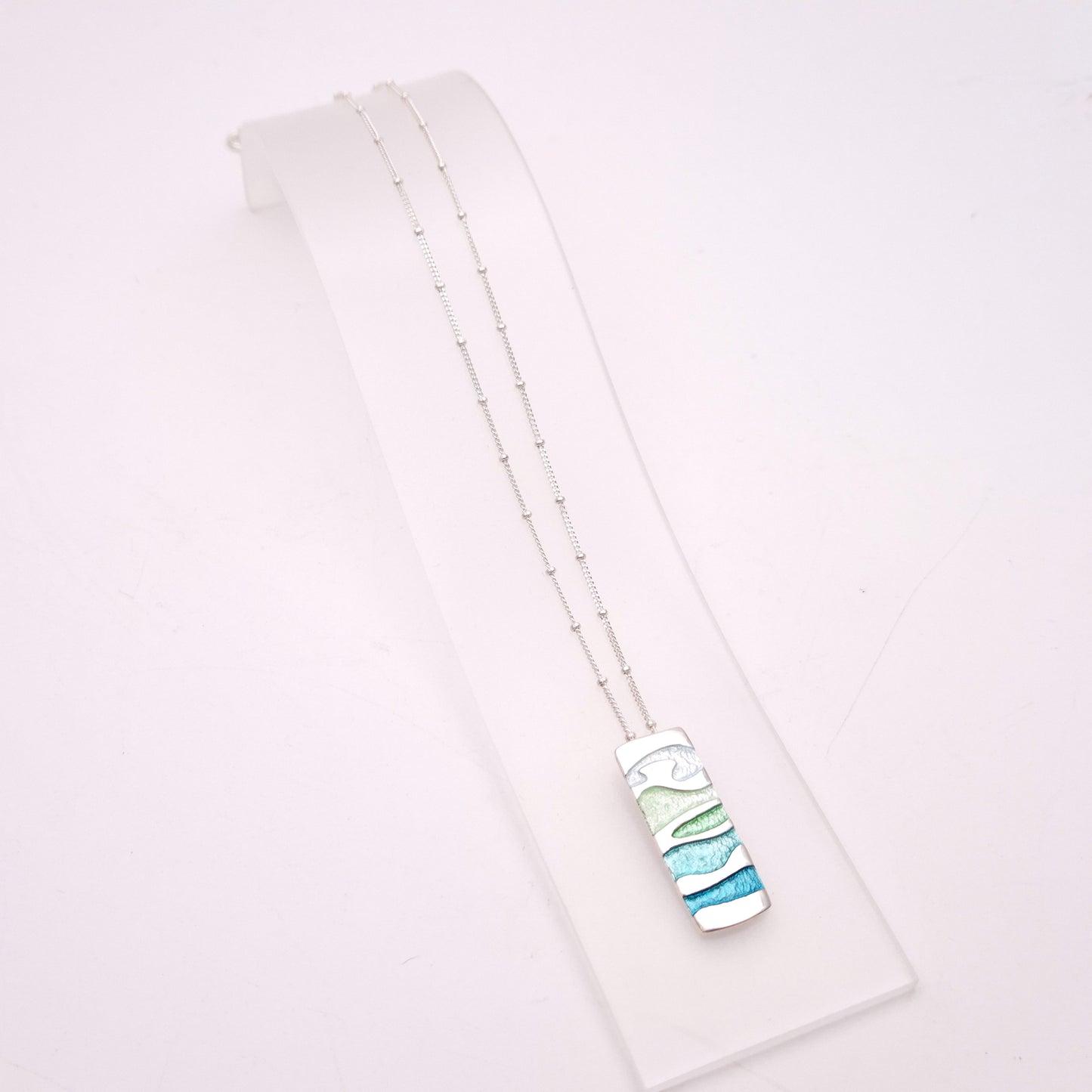 Sterling Silver Multi-coloured Blue Enamel Rectangular Pendant Necklace