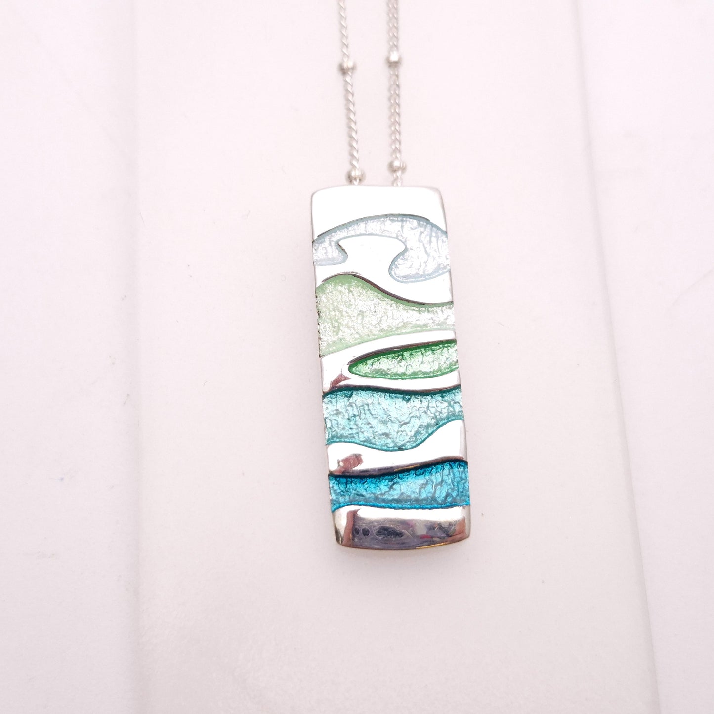 Sterling Silver Multi-coloured Blue Enamel Rectangular Pendant Necklace