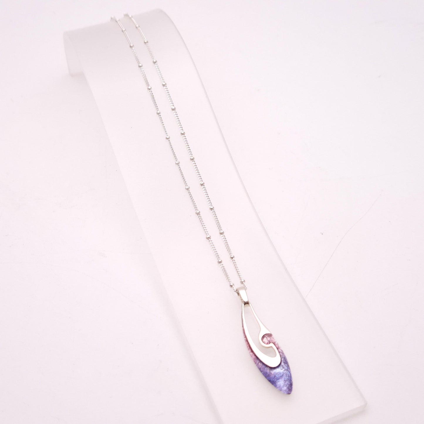 Sterling Silver Abstract Pink / Purple Open Enamel Pendant Necklace