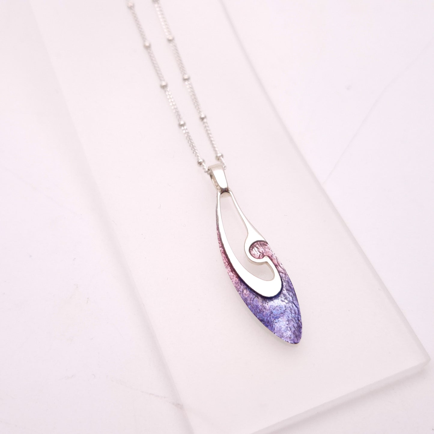 Sterling Silver Abstract Pink / Purple Open Enamel Pendant Necklace