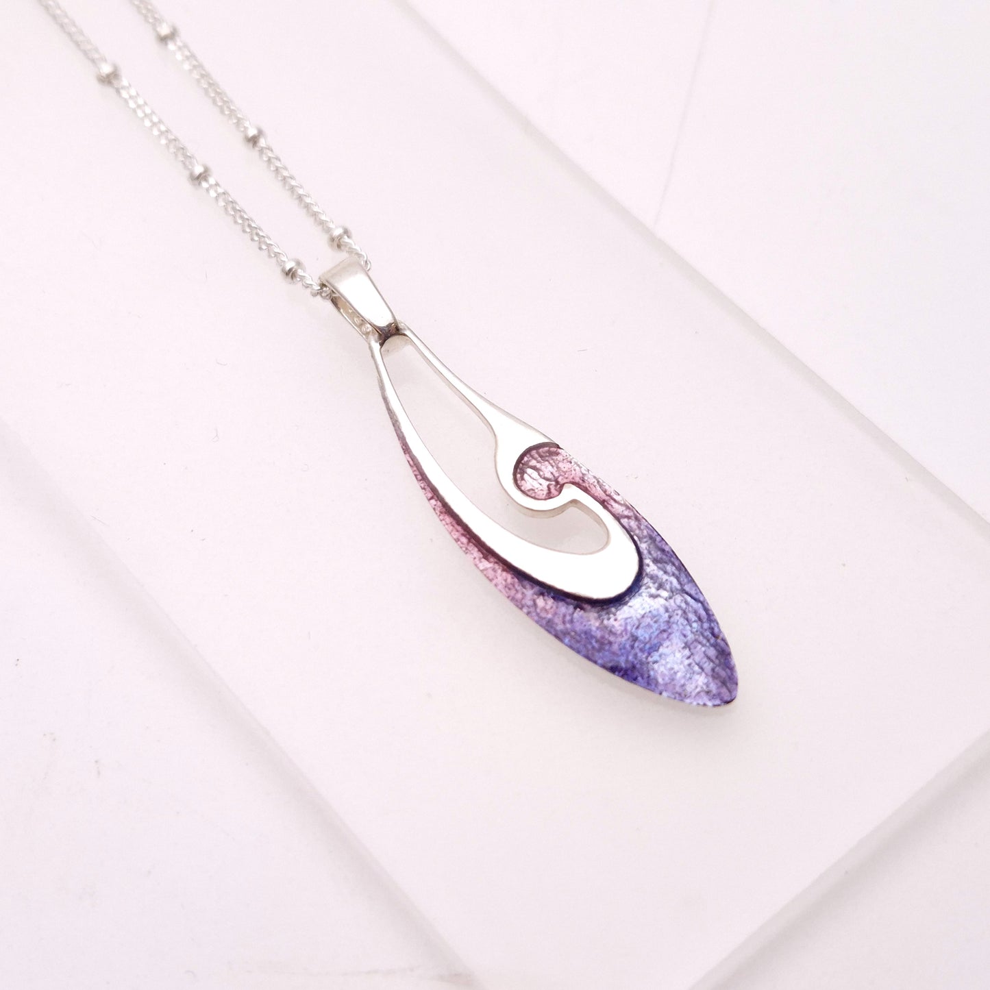 Sterling Silver Abstract Pink / Purple Open Enamel Pendant Necklace