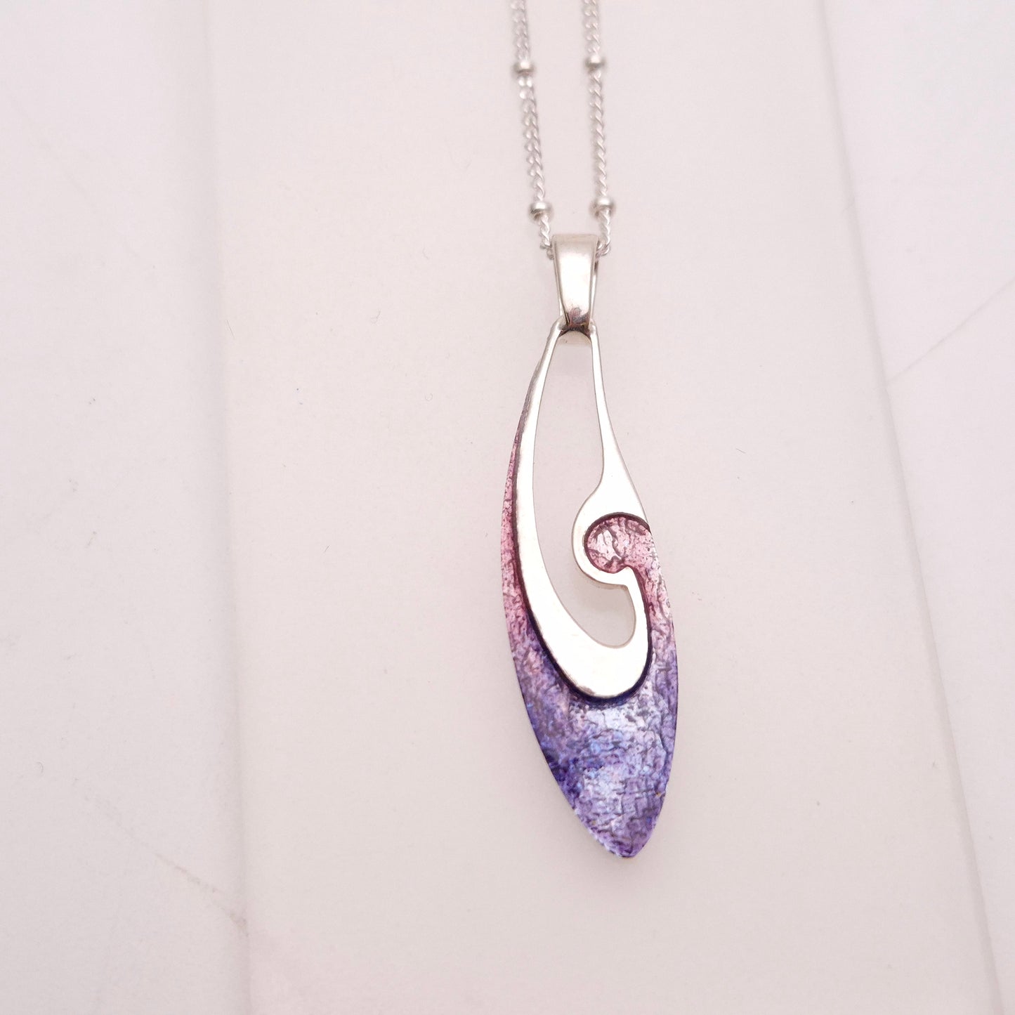 Sterling Silver Abstract Pink / Purple Open Enamel Pendant Necklace