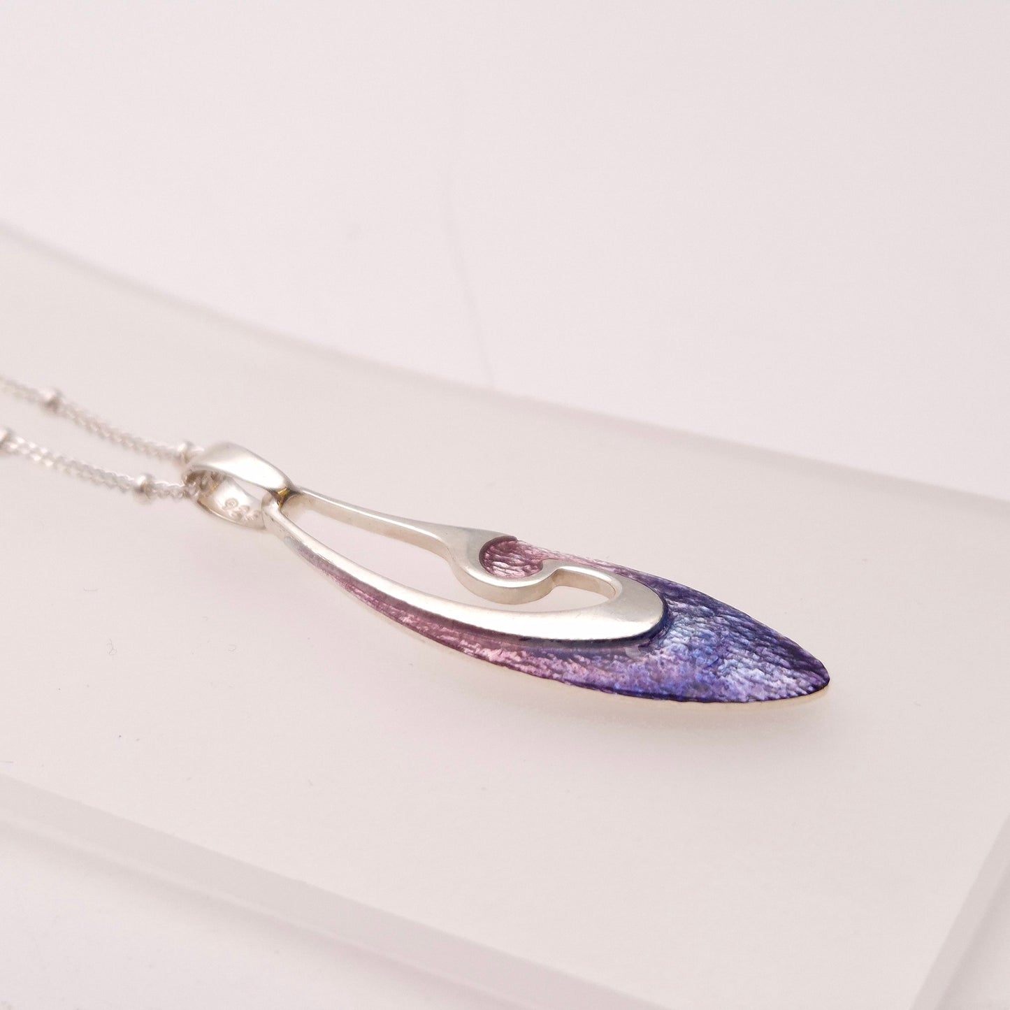 Sterling Silver Abstract Pink / Purple Open Enamel Pendant Necklace