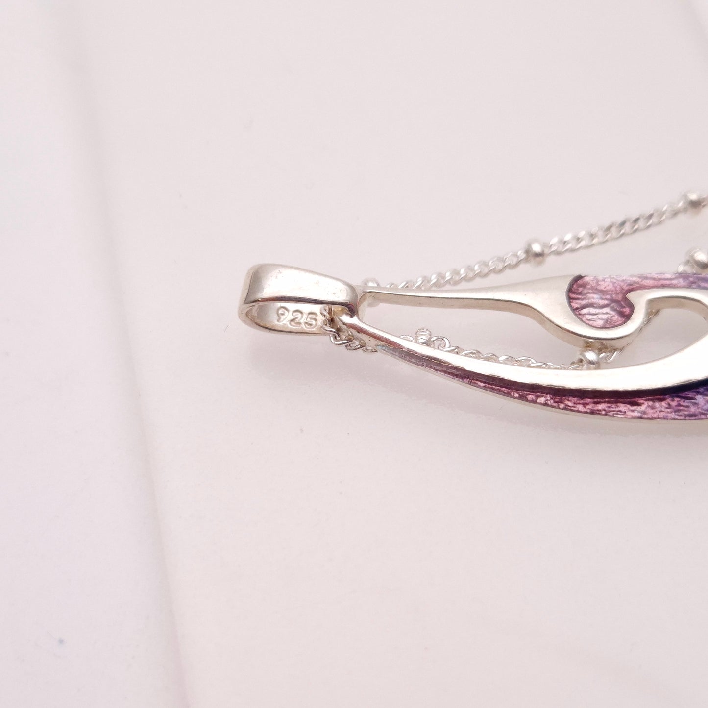 Sterling Silver Abstract Pink / Purple Open Enamel Pendant Necklace
