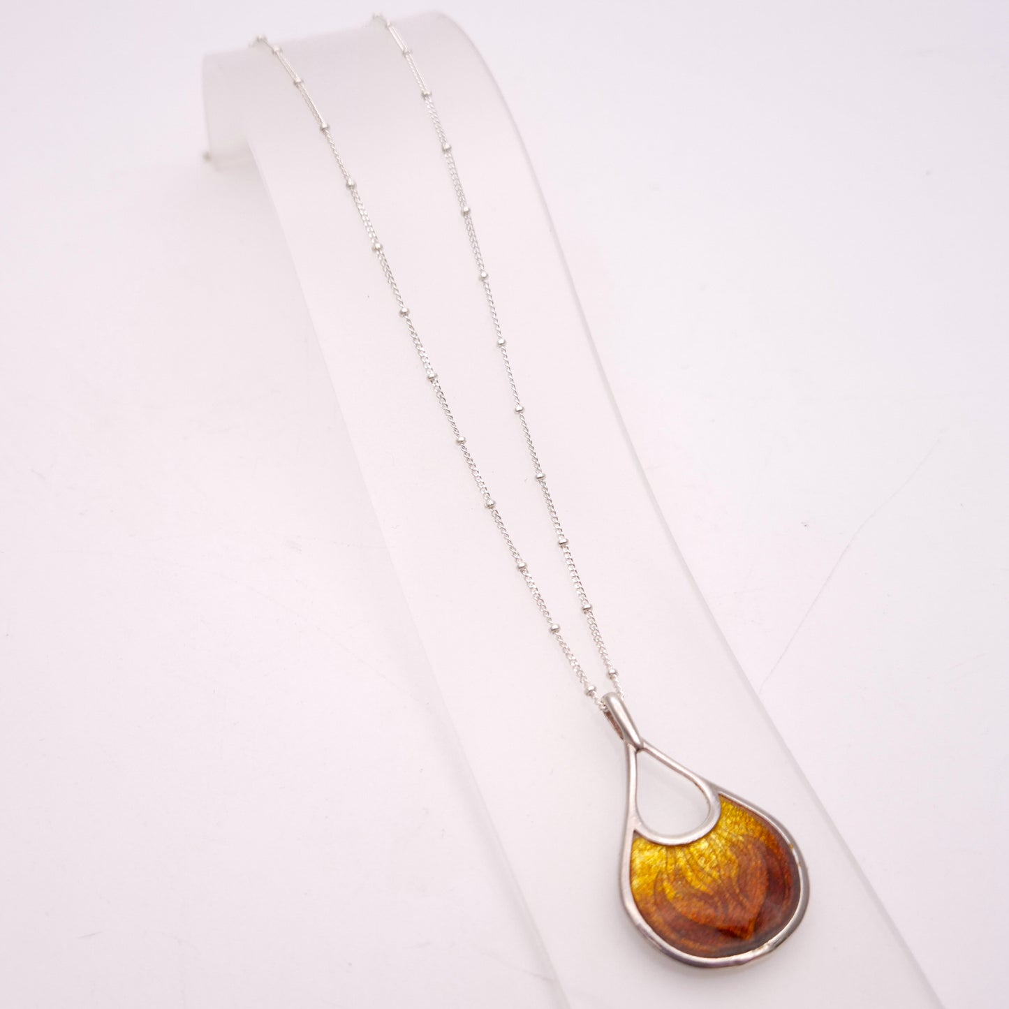 Sterling Silver Golden Amber Enamel Pendant Necklace
