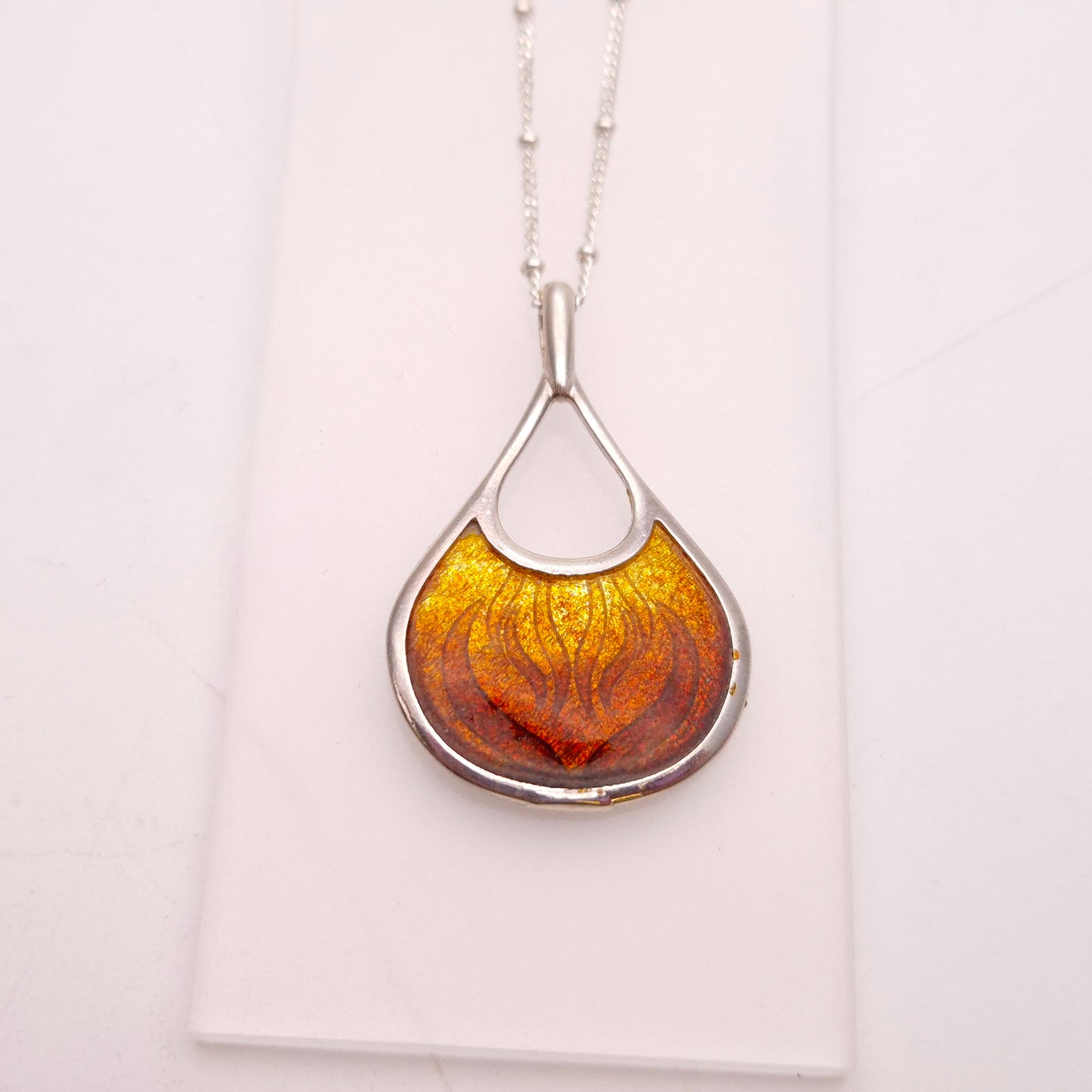 Sterling Silver Golden Amber Enamel Pendant Necklace