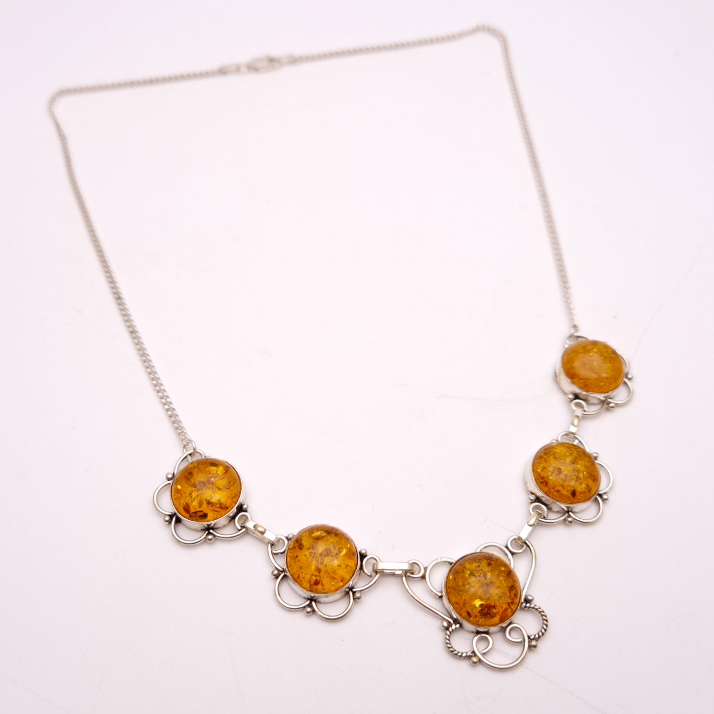 Sterling Silver Filigree Amber Multi-Stone Necklace