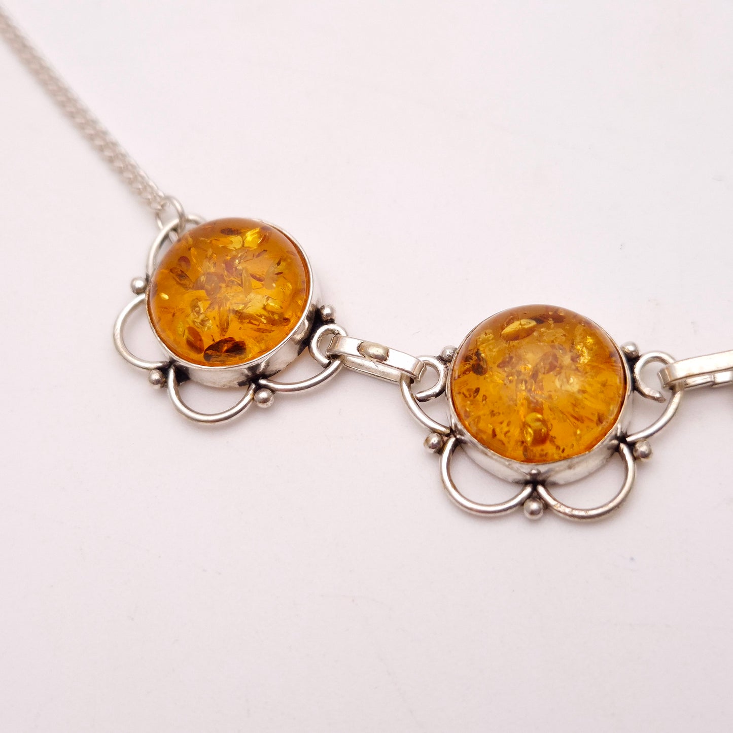 Sterling Silver Filigree Amber Multi-Stone Necklace