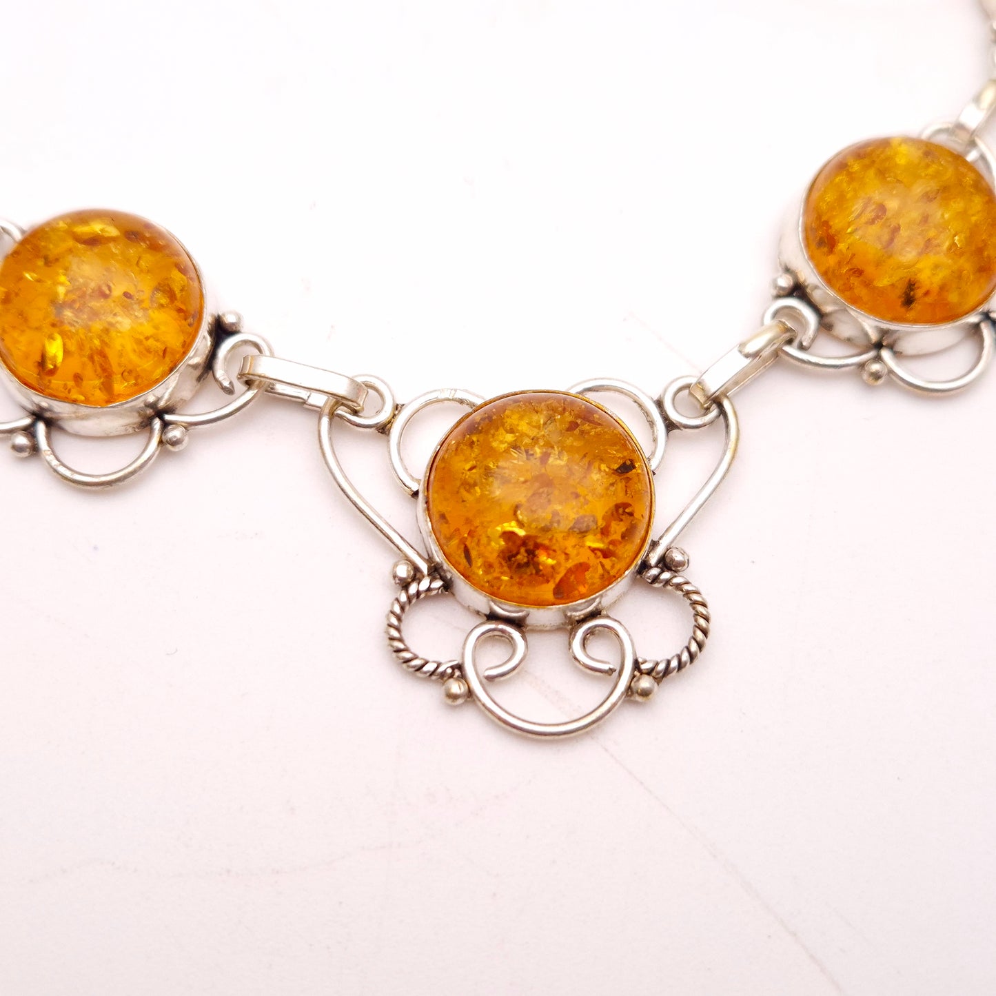 Sterling Silver Filigree Amber Multi-Stone Necklace