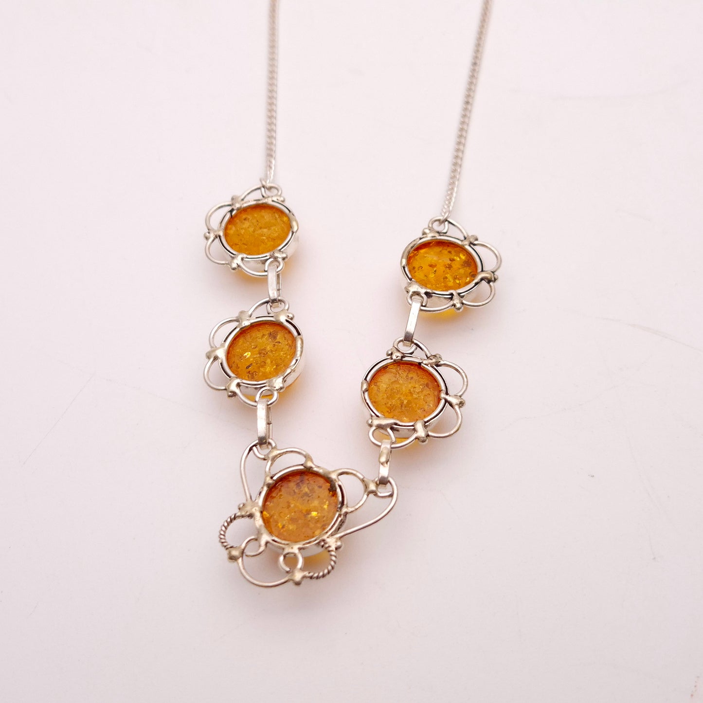Sterling Silver Filigree Amber Multi-Stone Necklace