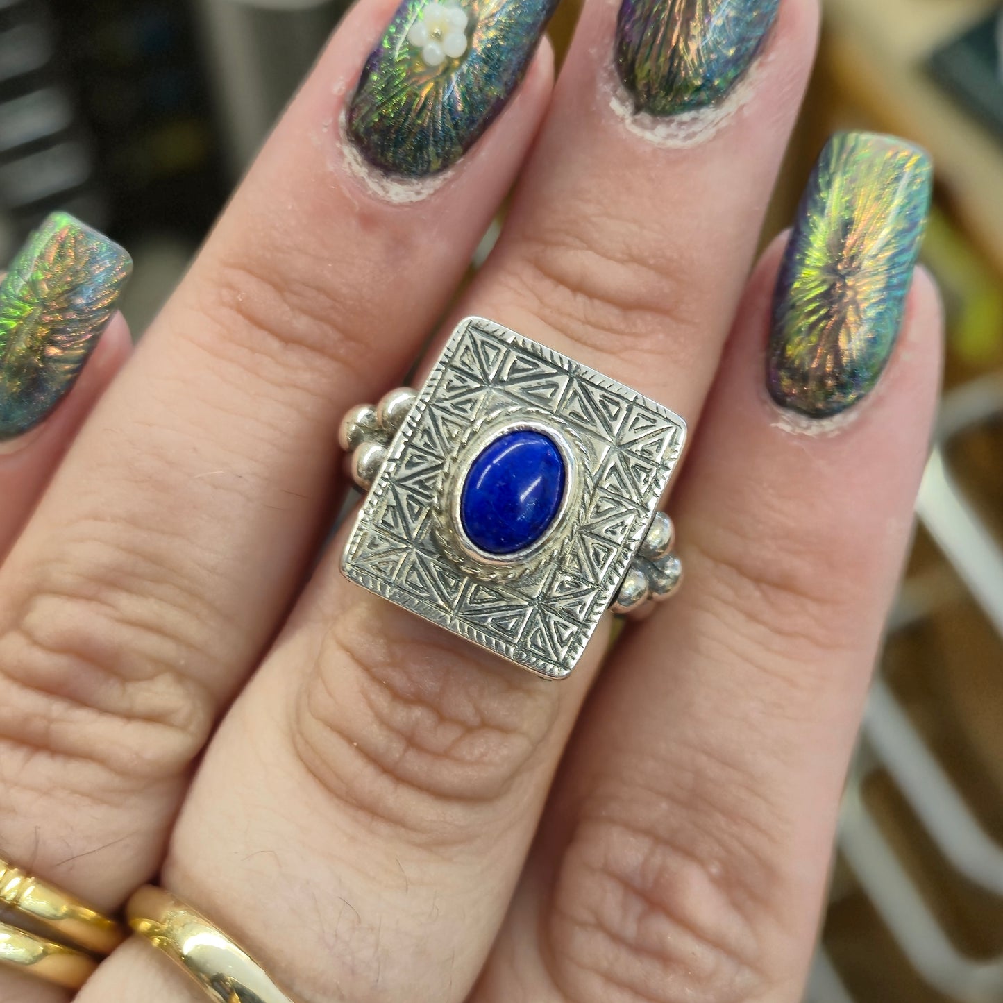 Sterling Silver Chunky Heavyweight Lapis Lazuli Ring