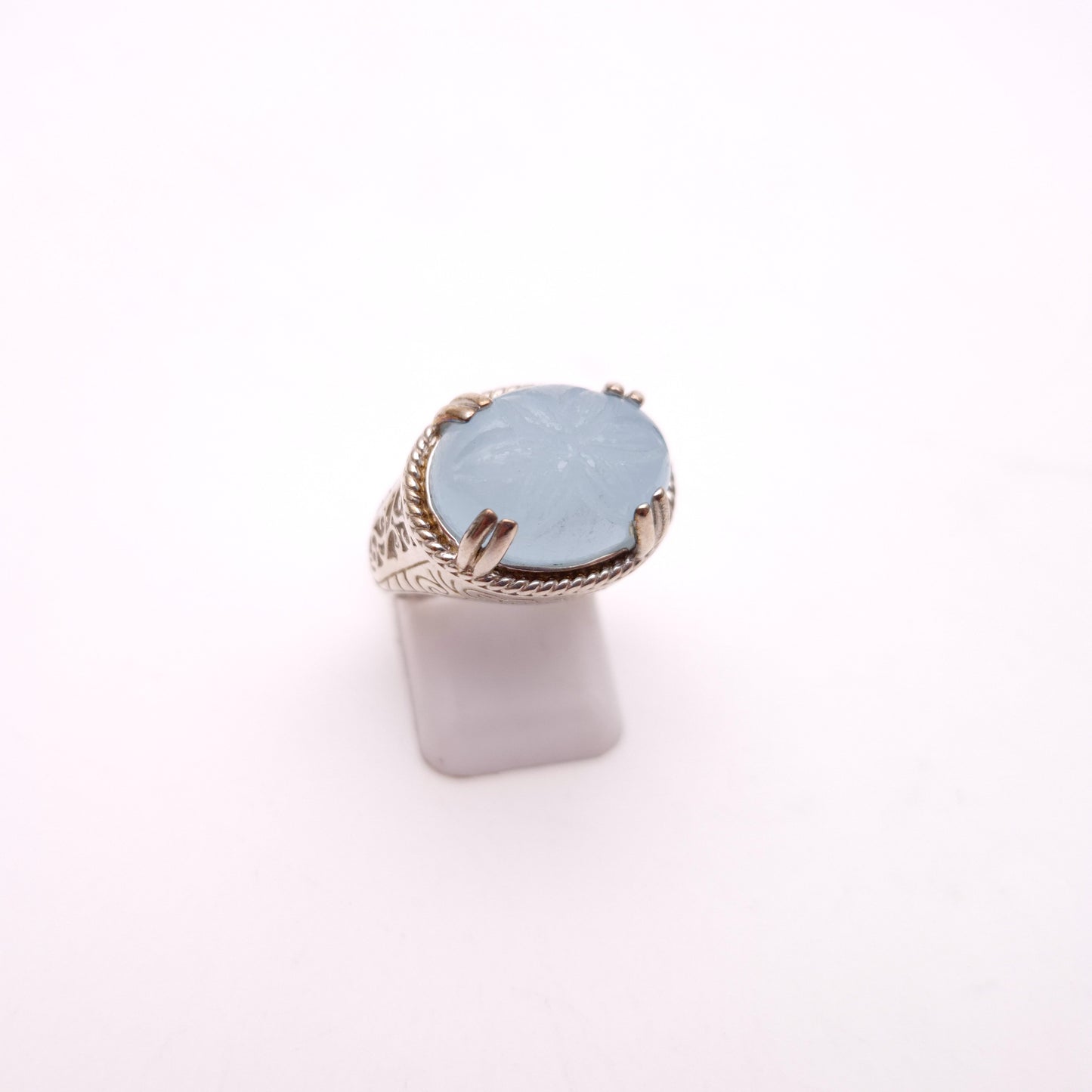 Sterling Silver Statement Floral Carved Dyed Jade High Set Ring