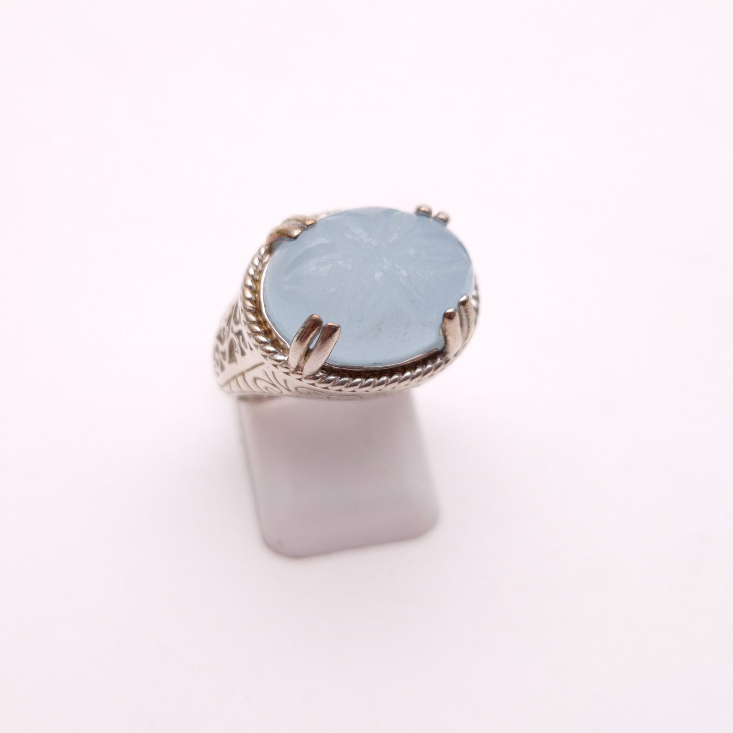 Sterling Silver Statement Floral Carved Dyed Jade High Set Ring