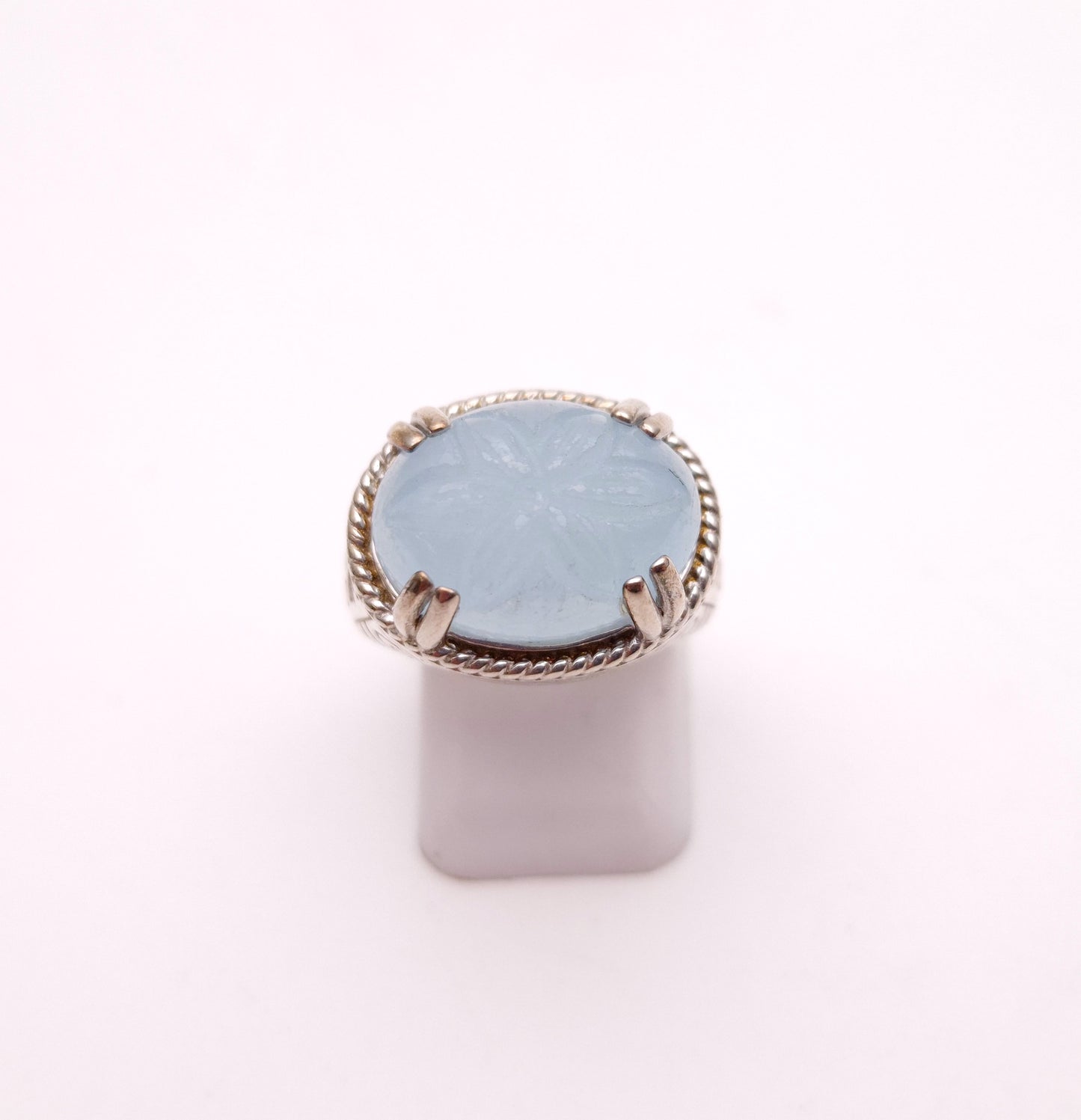 Sterling Silver Statement Floral Carved Dyed Jade High Set Ring