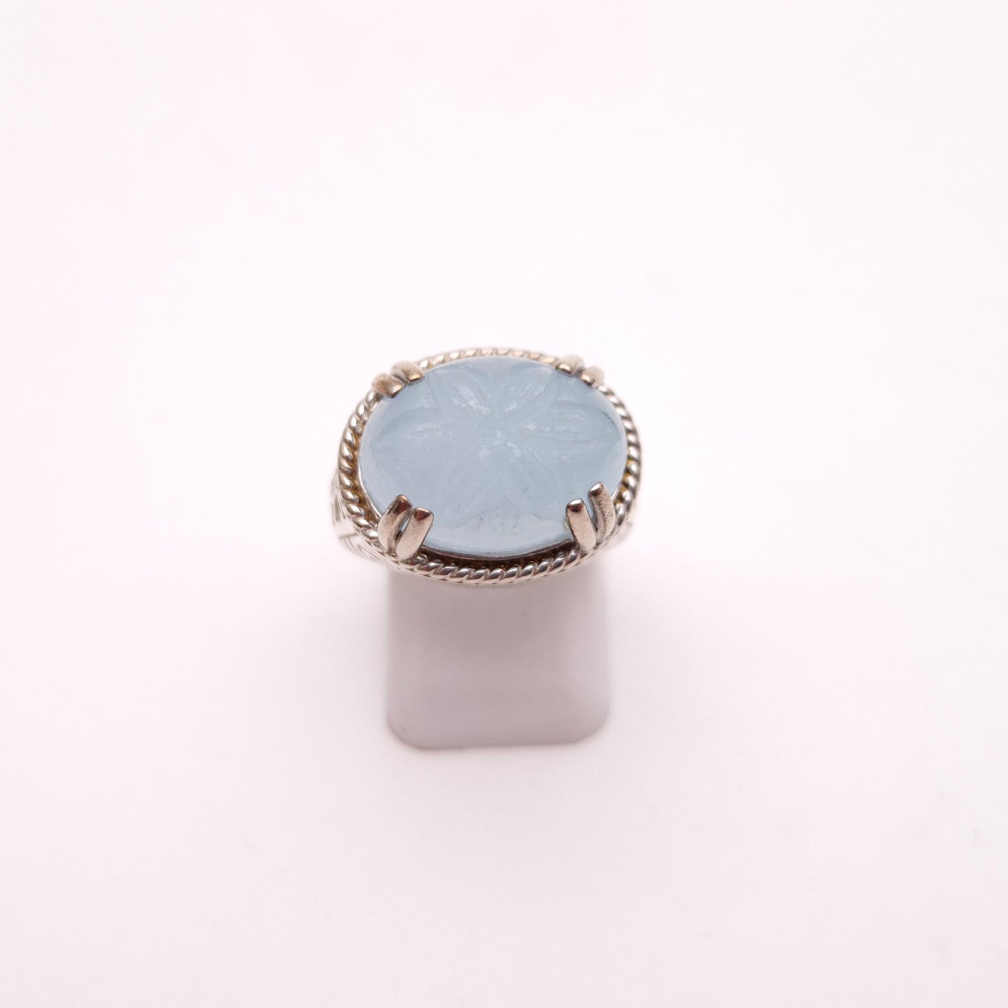 Sterling Silver Statement Floral Carved Dyed Jade High Set Ring