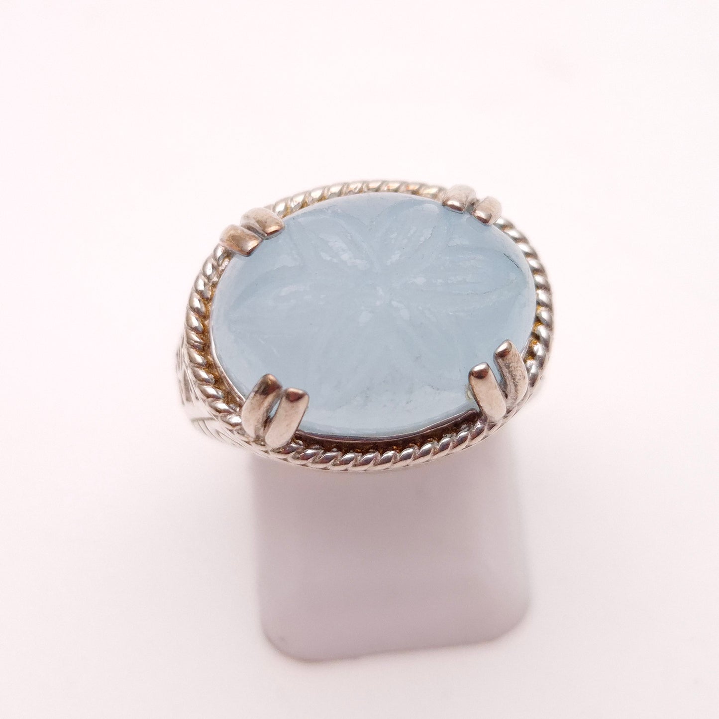 Sterling Silver Statement Floral Carved Dyed Jade High Set Ring