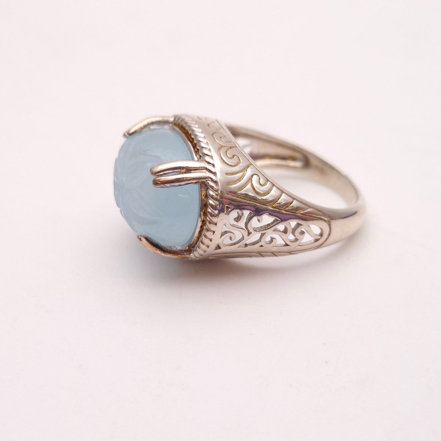 Sterling Silver Statement Floral Carved Dyed Jade High Set Ring
