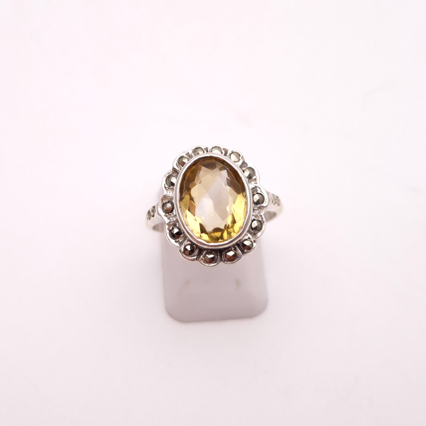 Sterling Silver Yellow Topaz and Marcasite Cluster Ring