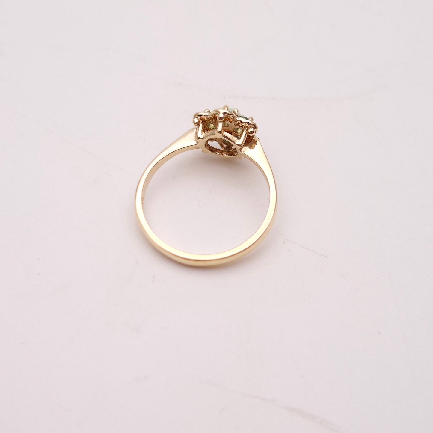 9ct Yellow Gold Cute Emerald and Opal Flower Cluster Ring