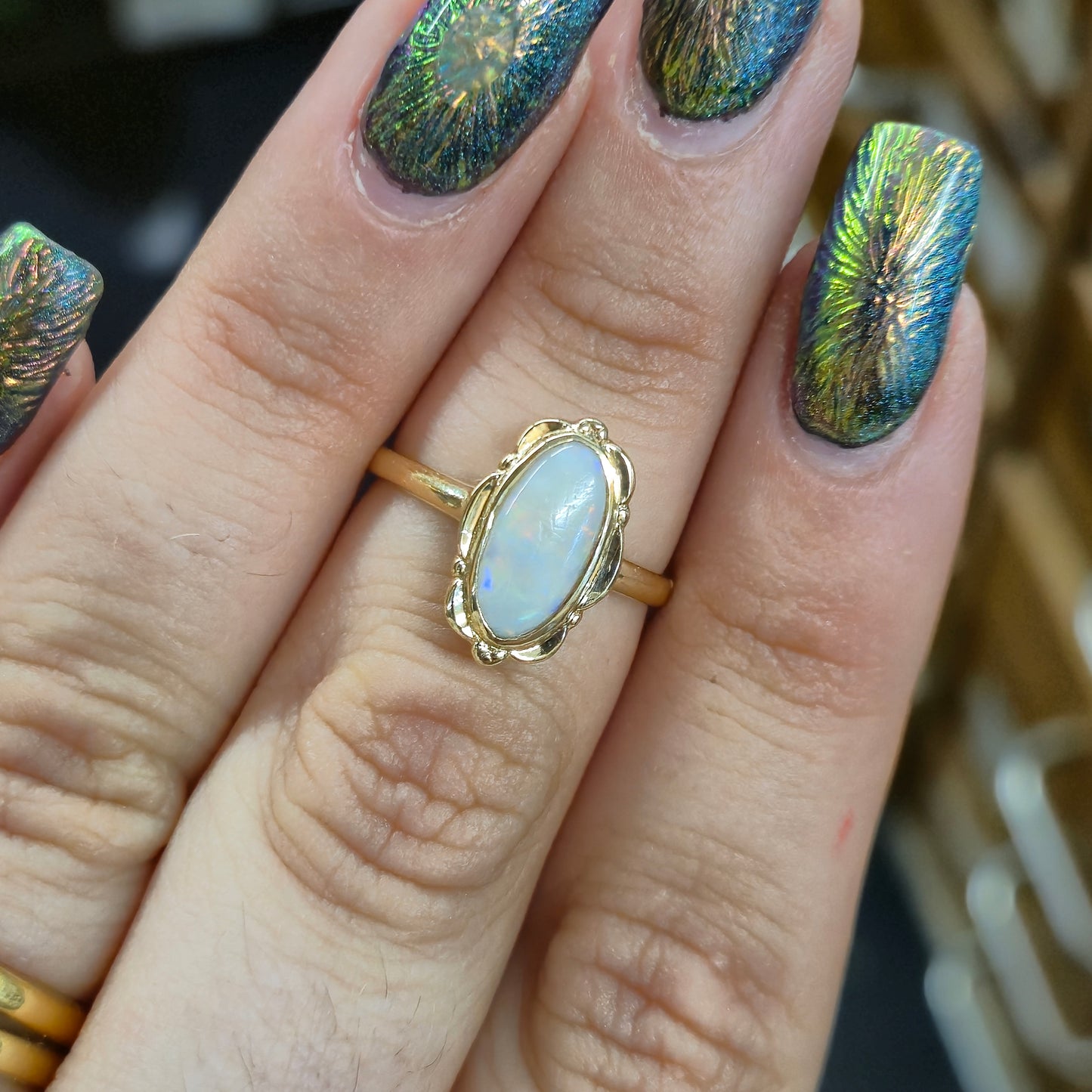 9ct Yellow Gold Vintage Opal Cabochon Solitaire Ring