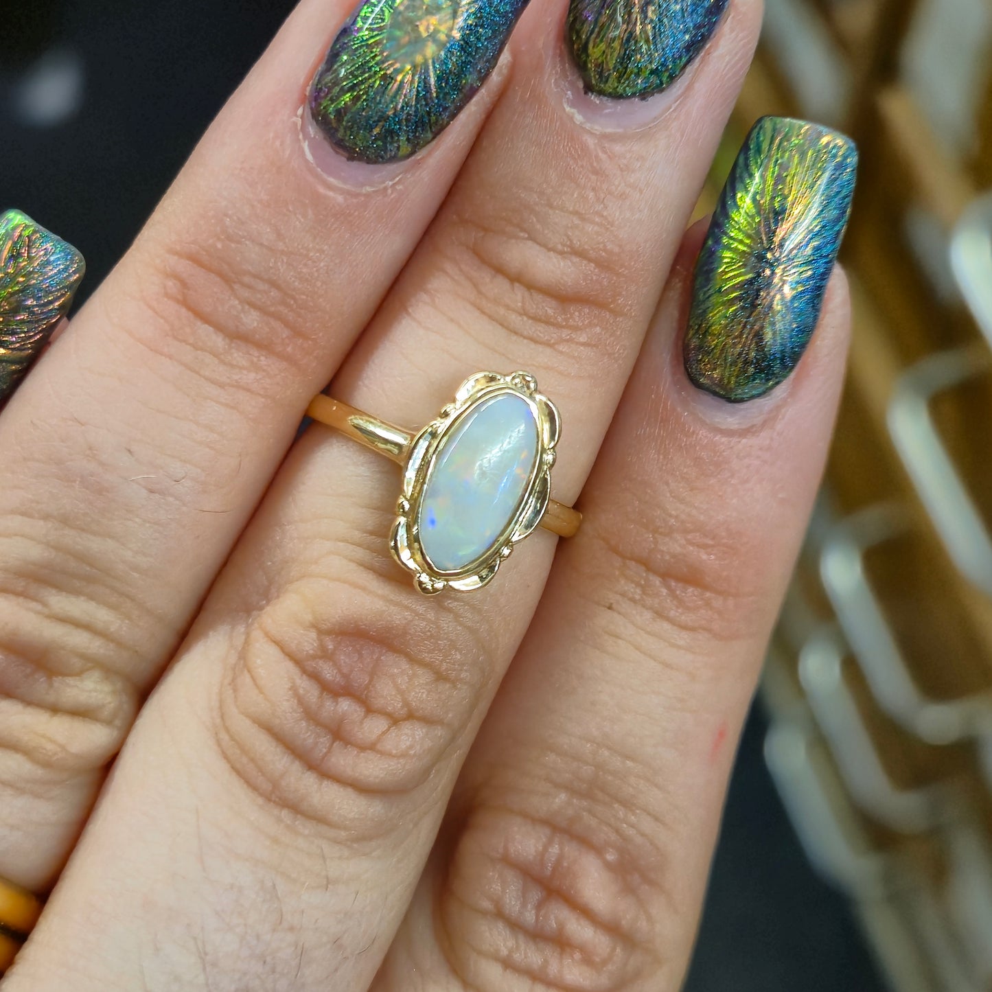 9ct Yellow Gold Vintage Opal Cabochon Solitaire Ring