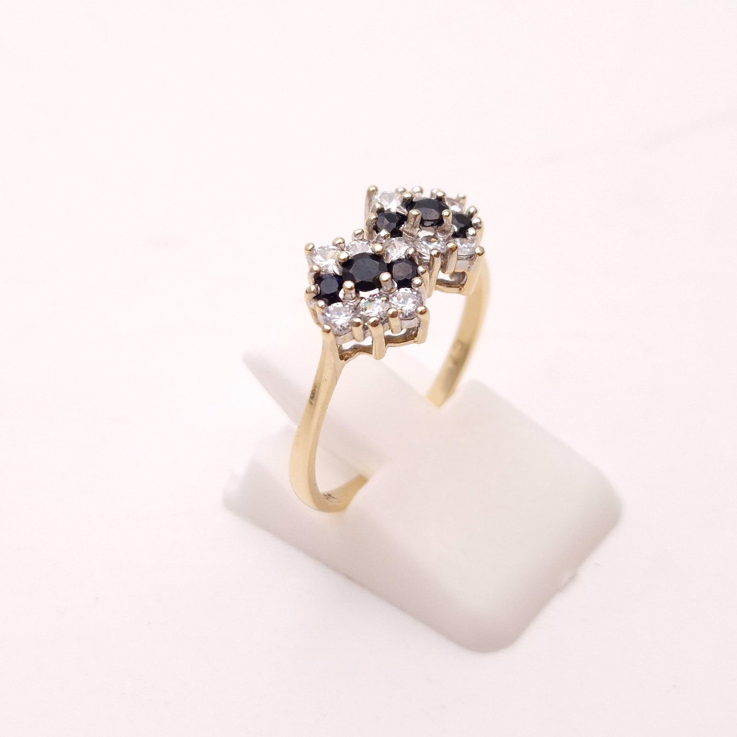 9ct Yellow Gold Vintage Sapphire and White Stone Deco Style Cluster Ring