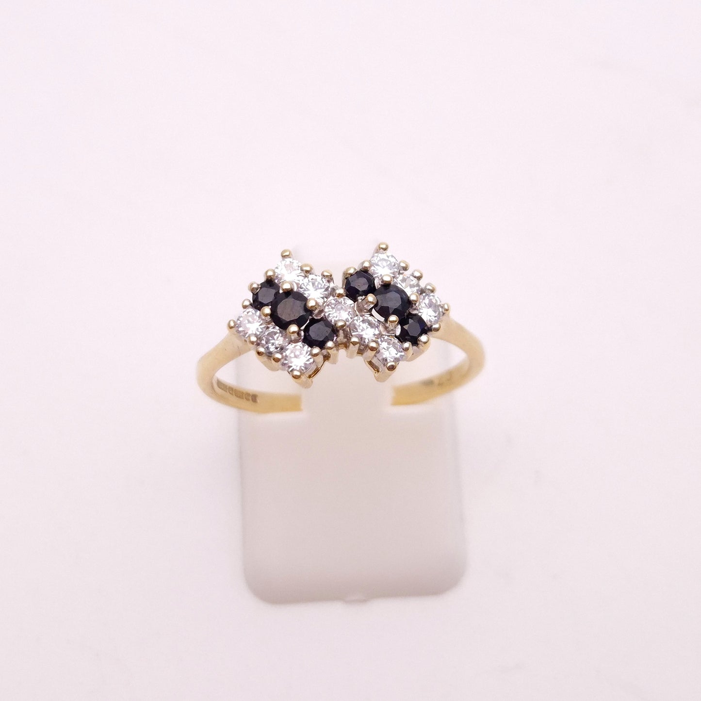 9ct Yellow Gold Vintage Sapphire and White Stone Deco Style Cluster Ring