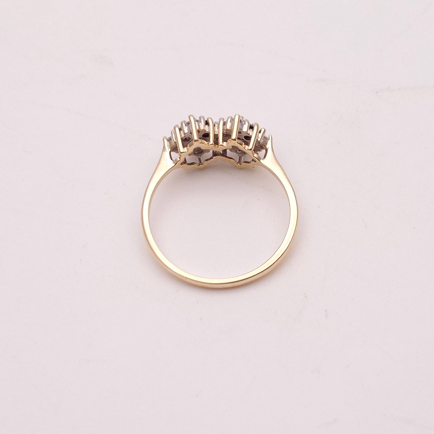 9ct Yellow Gold Vintage Sapphire and White Stone Deco Style Cluster Ring