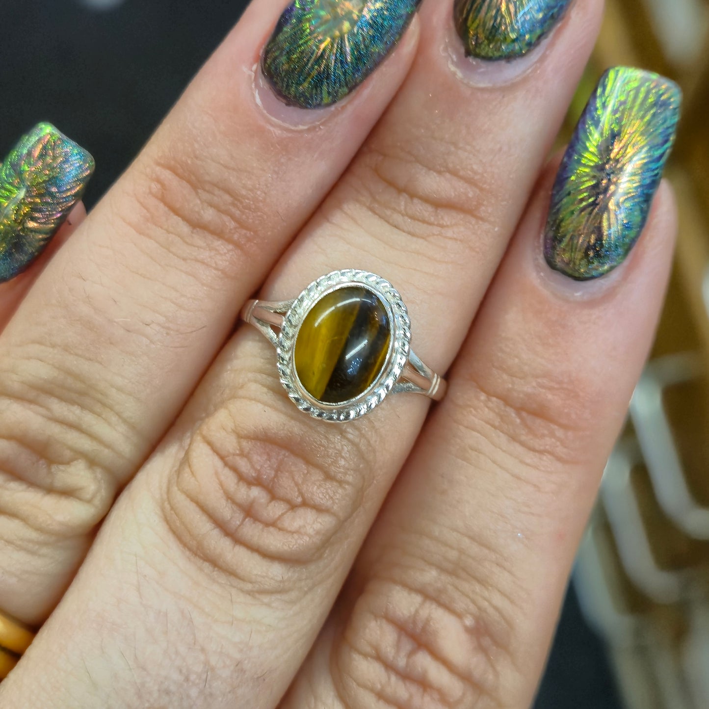 Sterling Silver Traditional Tigers Eye Solitaire Ring