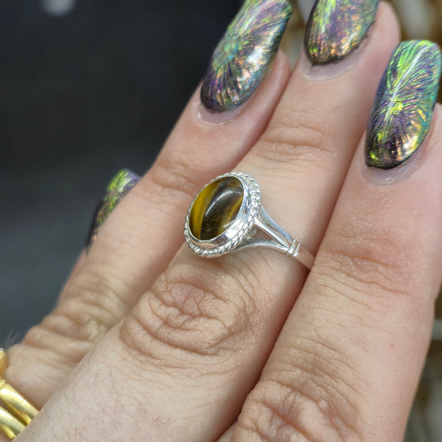 Sterling Silver Traditional Tigers Eye Solitaire Ring