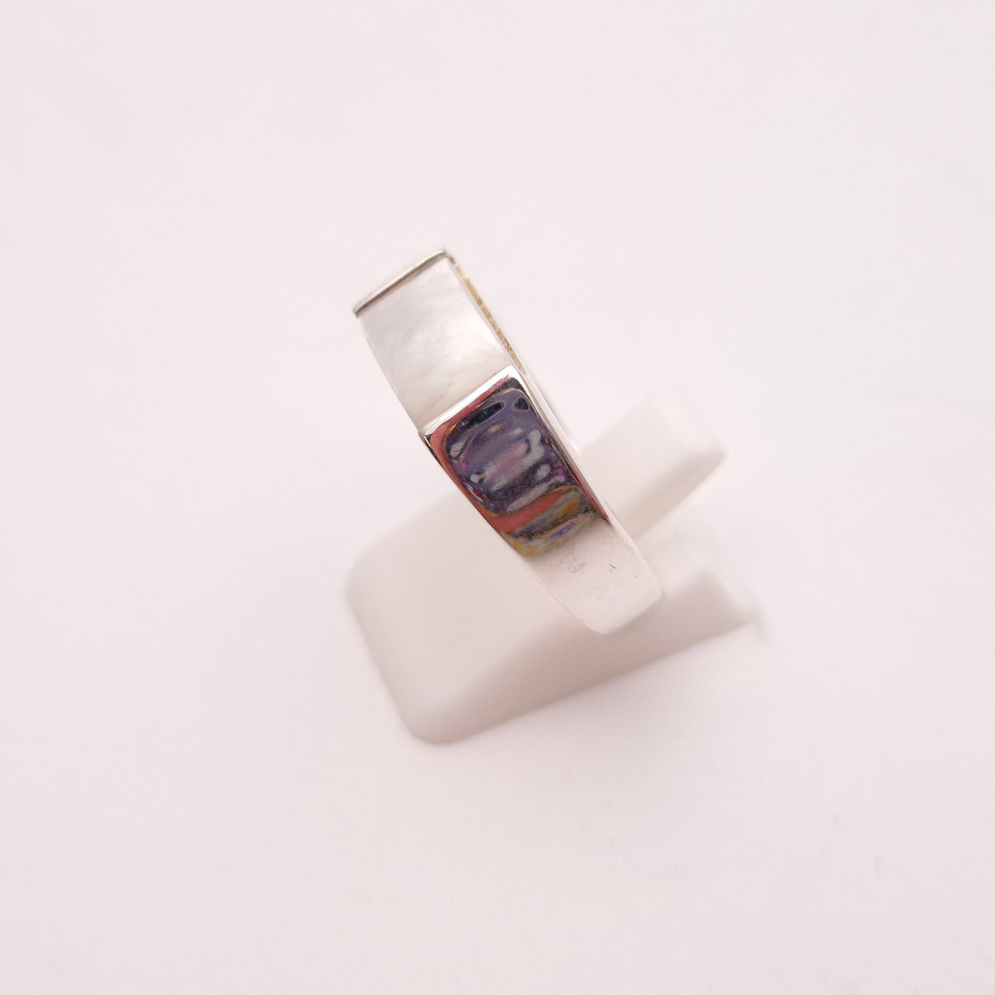 Sterling Silver Chunky Mother Of Pearl Band Ring