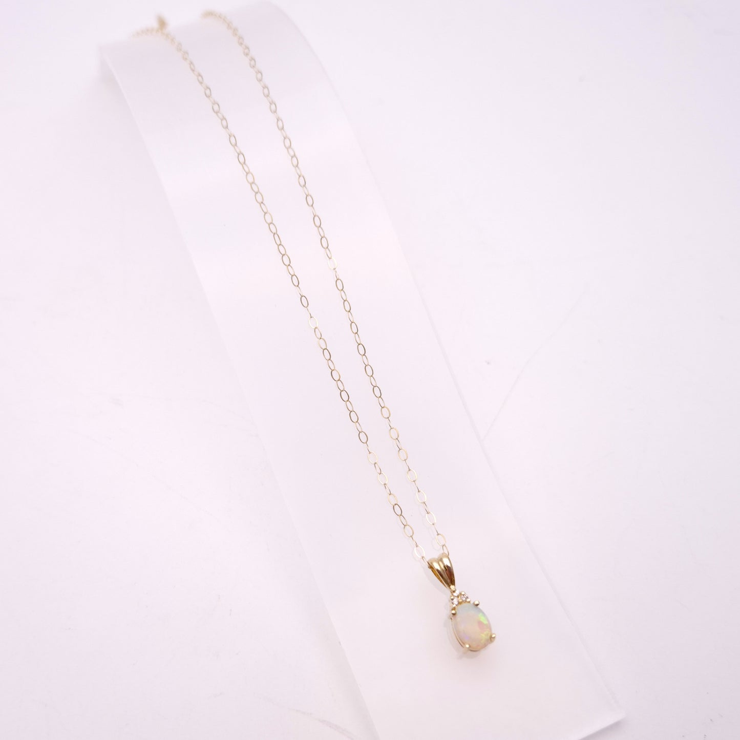 14ct Yellow Gold Opal and Diamond Pendant and 9ct Gold Chain Necklace