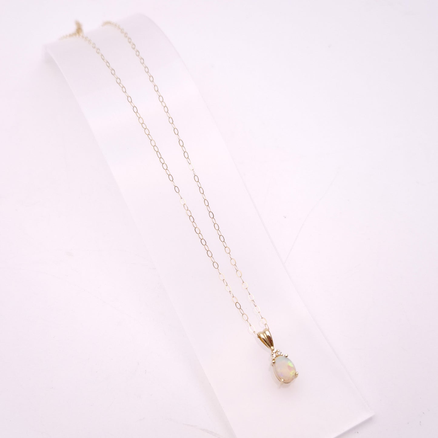 14ct Yellow Gold Opal and Diamond Pendant and 9ct Gold Chain Necklace