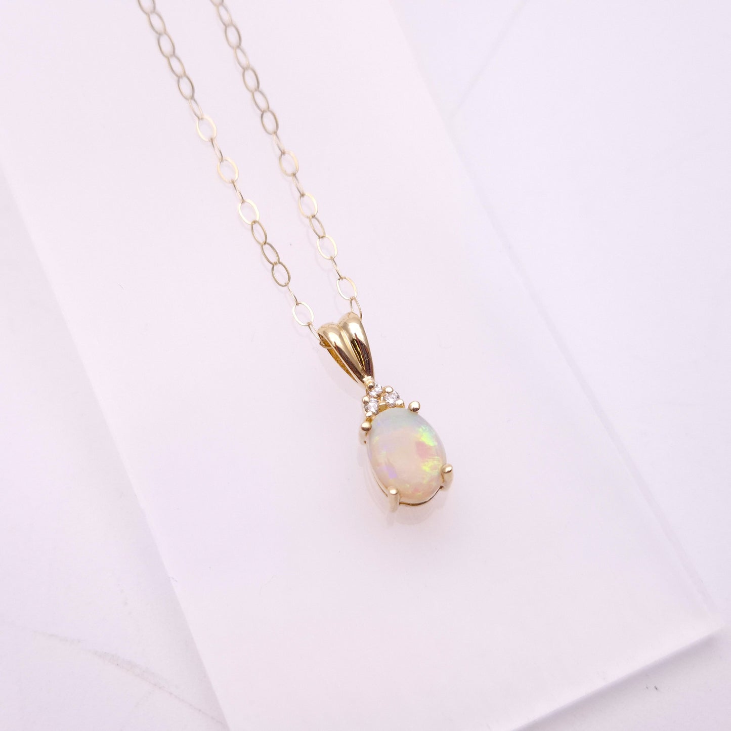 14ct Yellow Gold Opal and Diamond Pendant and 9ct Gold Chain Necklace