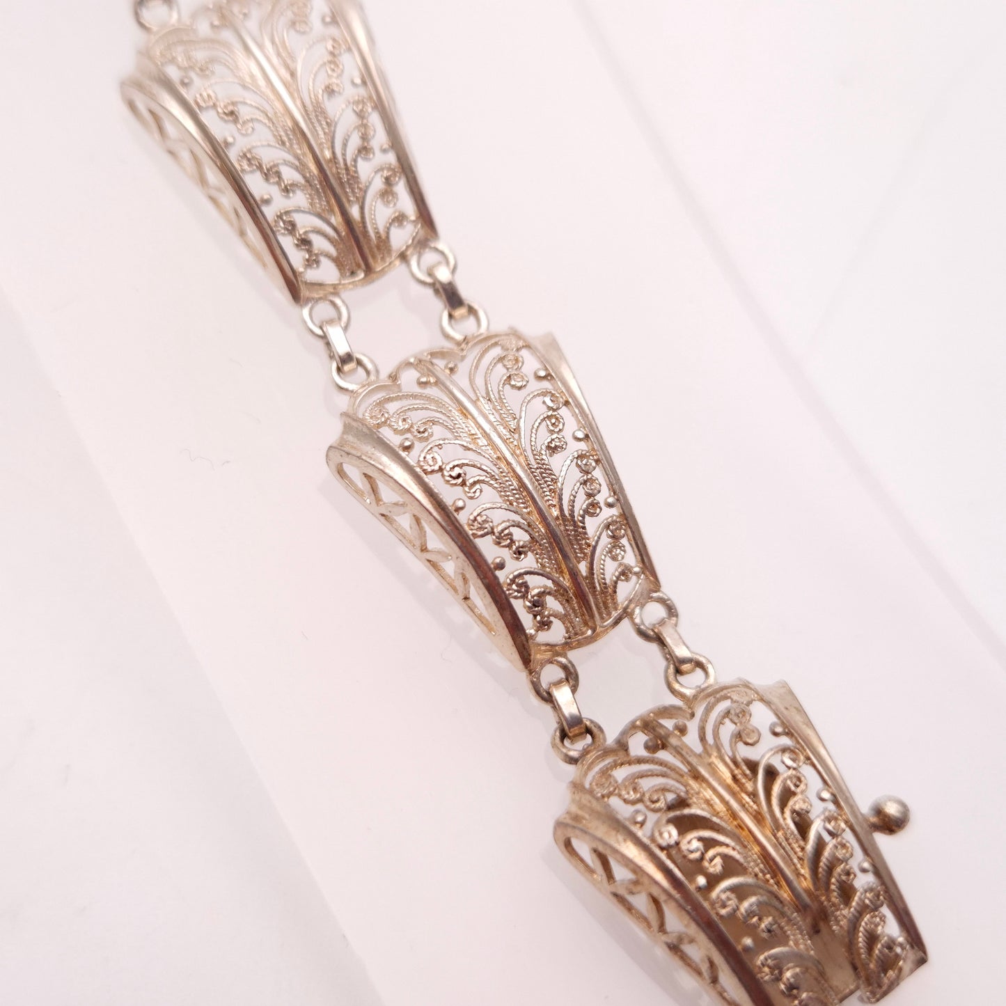 Silver Filigree Trapezoid Link Wave Bracelet 800 Silver
