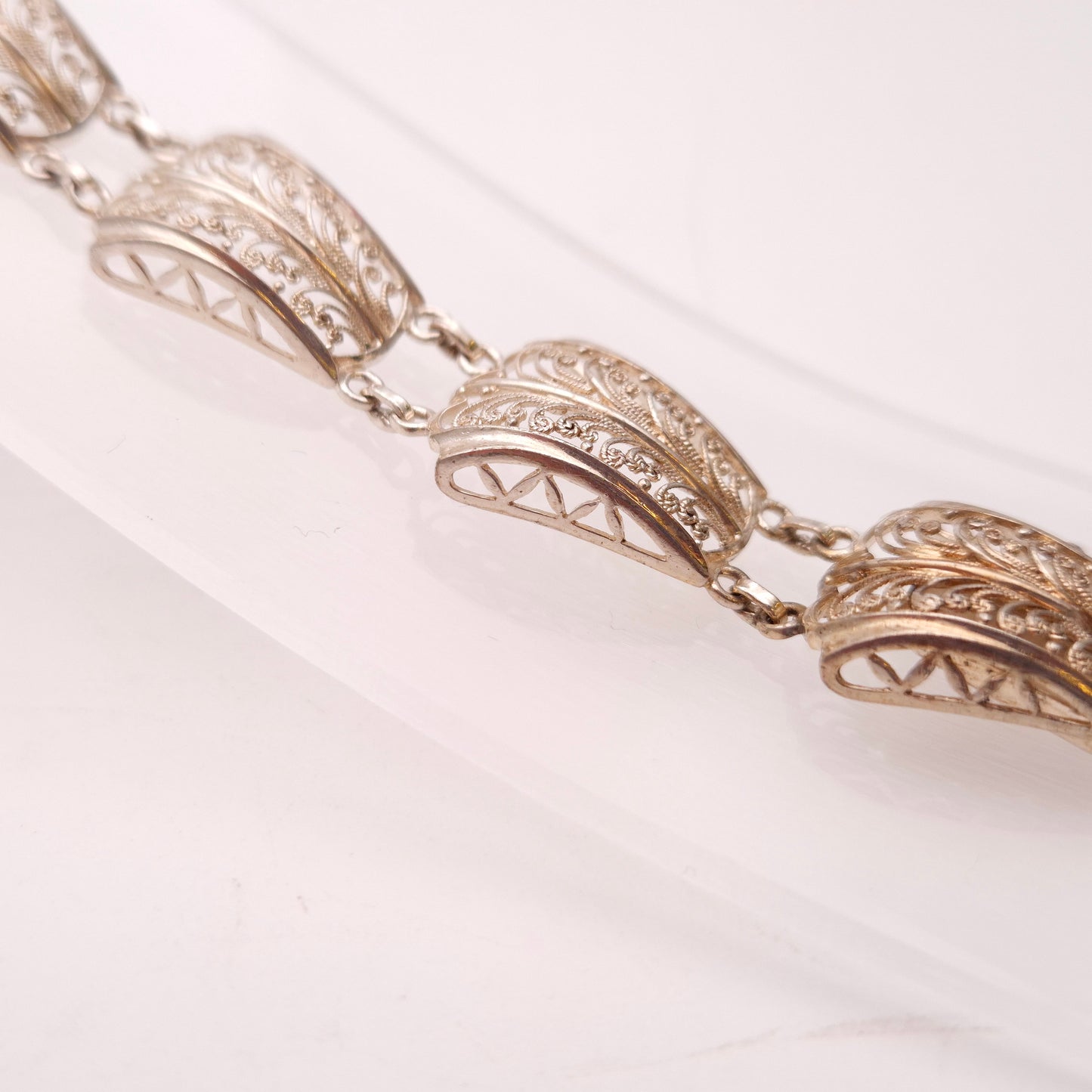 Silver Filigree Trapezoid Link Wave Bracelet 800 Silver