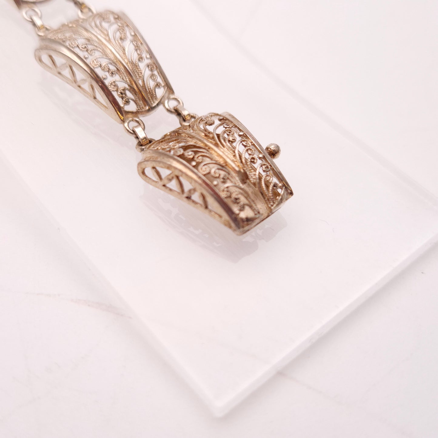 Silver Filigree Trapezoid Link Wave Bracelet 800 Silver