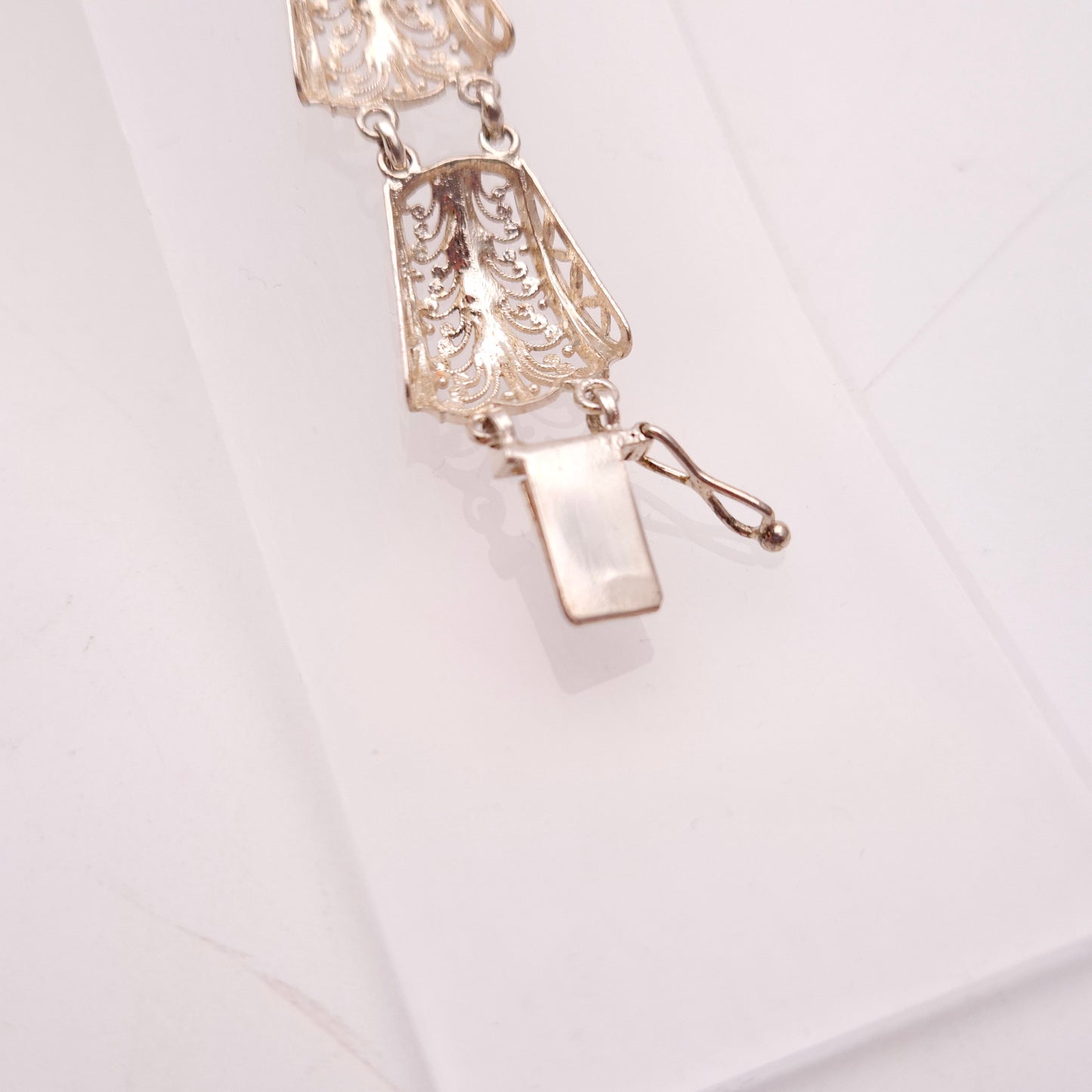 Silver Filigree Trapezoid Link Wave Bracelet 800 Silver