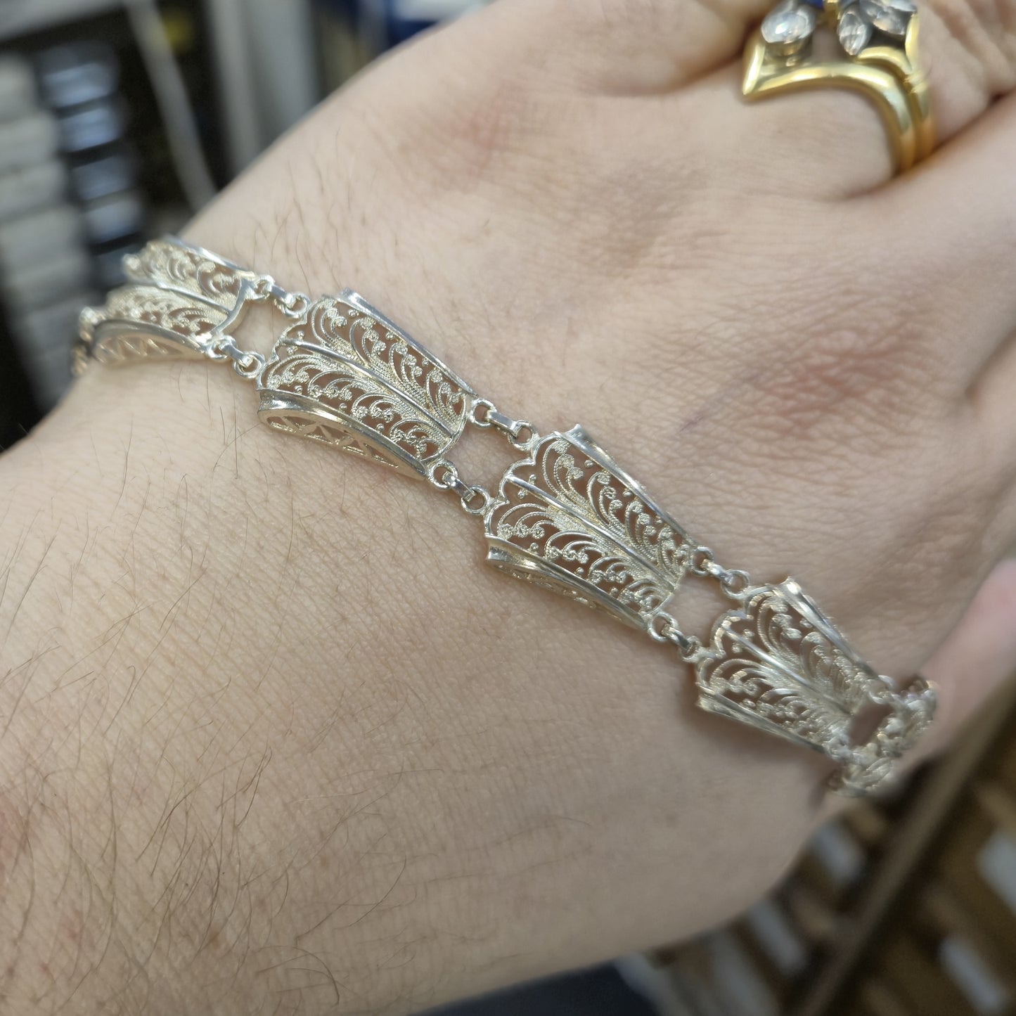 Silver Filigree Trapezoid Link Wave Bracelet 800 Silver