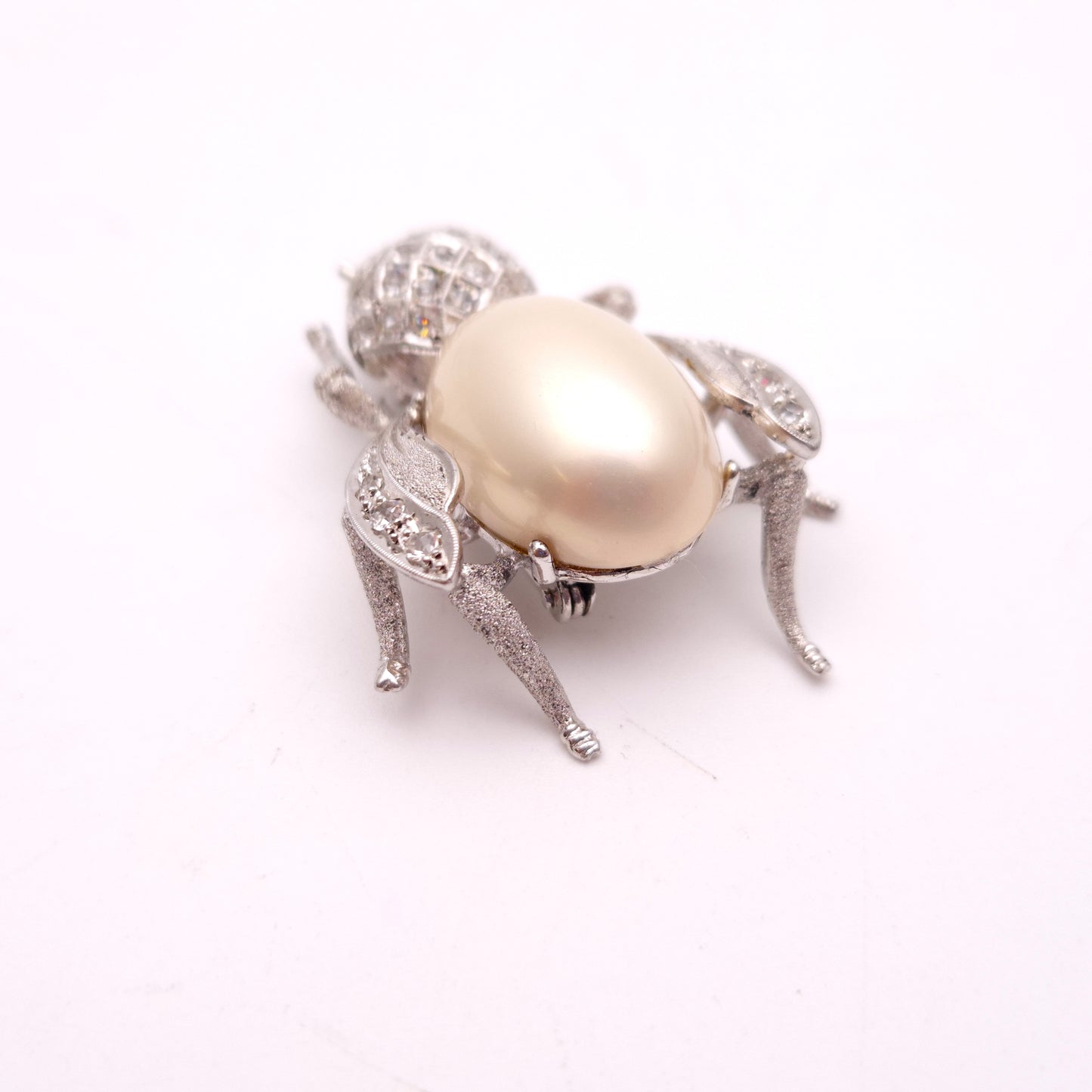 Sterling Silver Synthetic Pearl and CZ Cubic Zirconia Fly Brooch