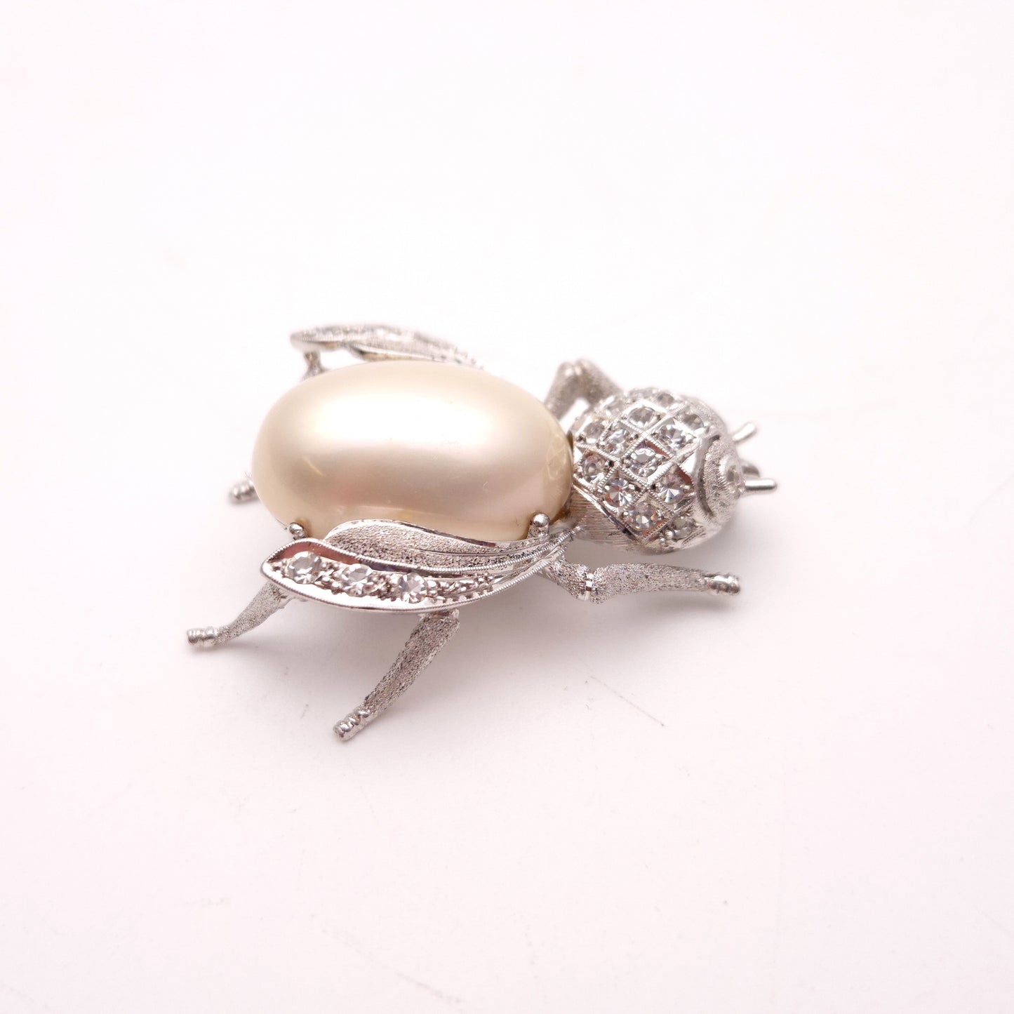 Sterling Silver Synthetic Pearl and CZ Cubic Zirconia Fly Brooch