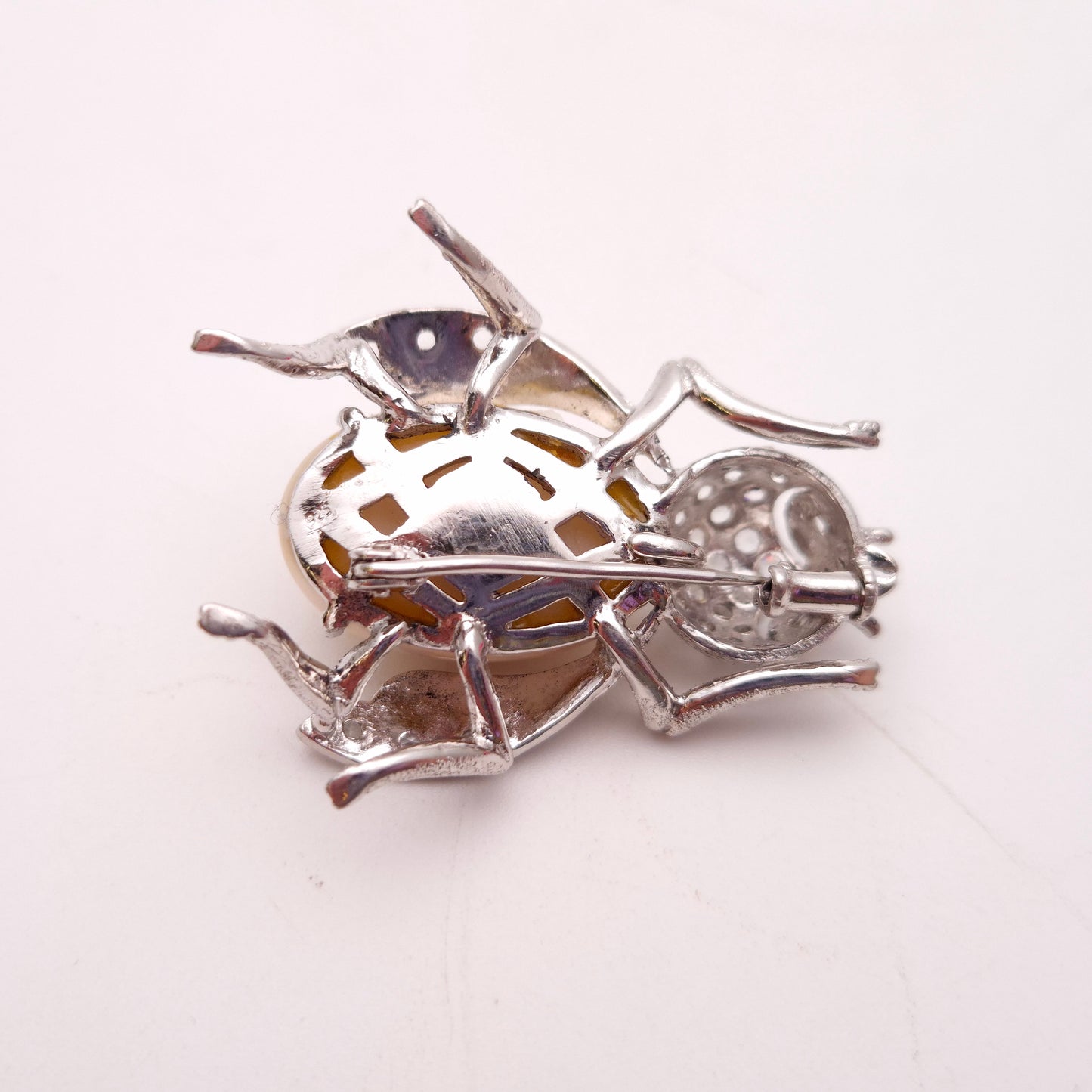 Sterling Silver Synthetic Pearl and CZ Cubic Zirconia Fly Brooch