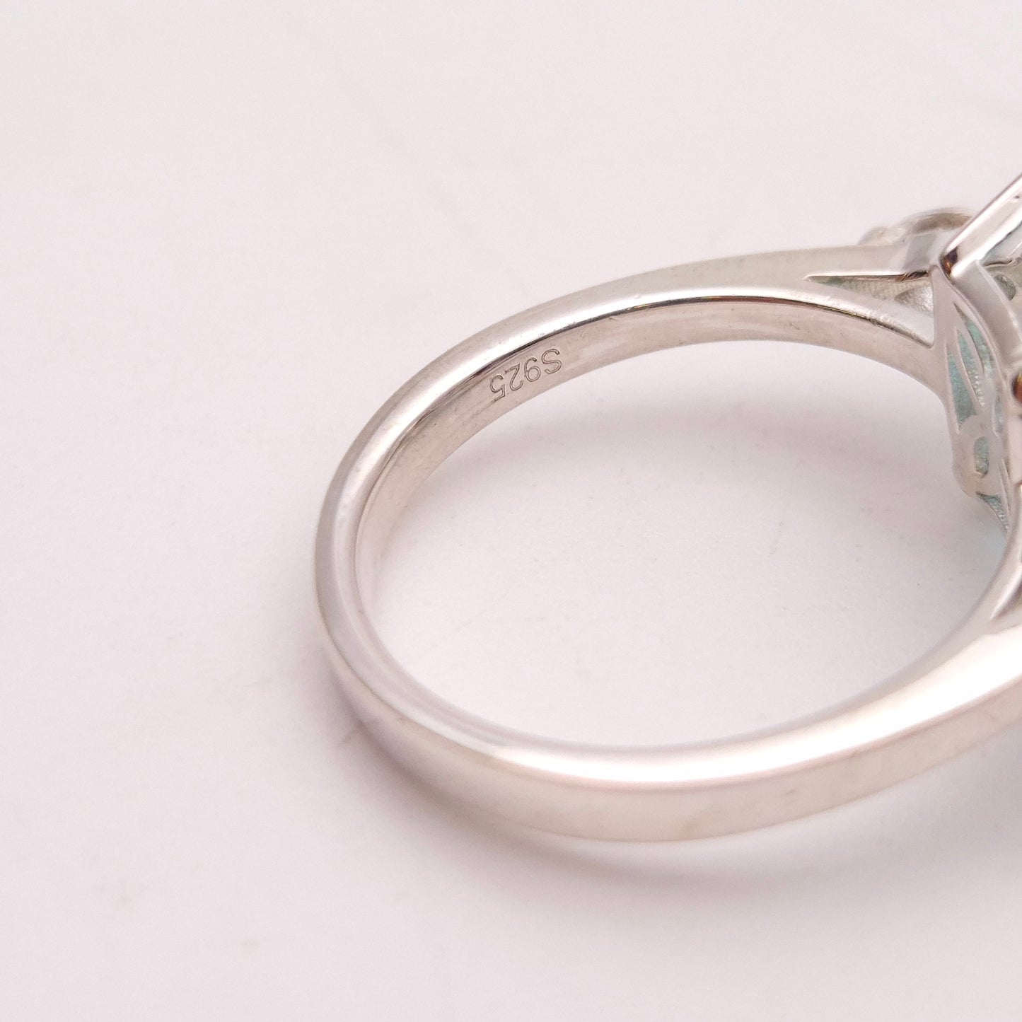 Sterling Silver Large Chunky Blue Paste Stone and CZ Trilogy Ring