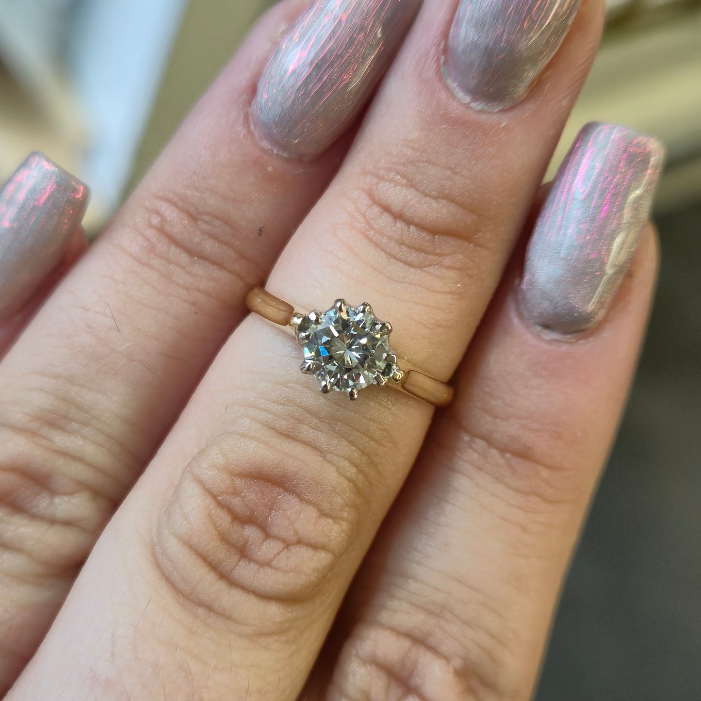 18ct Yellow Gold Vintage Diamond Solitaire Ring 0.95ct
