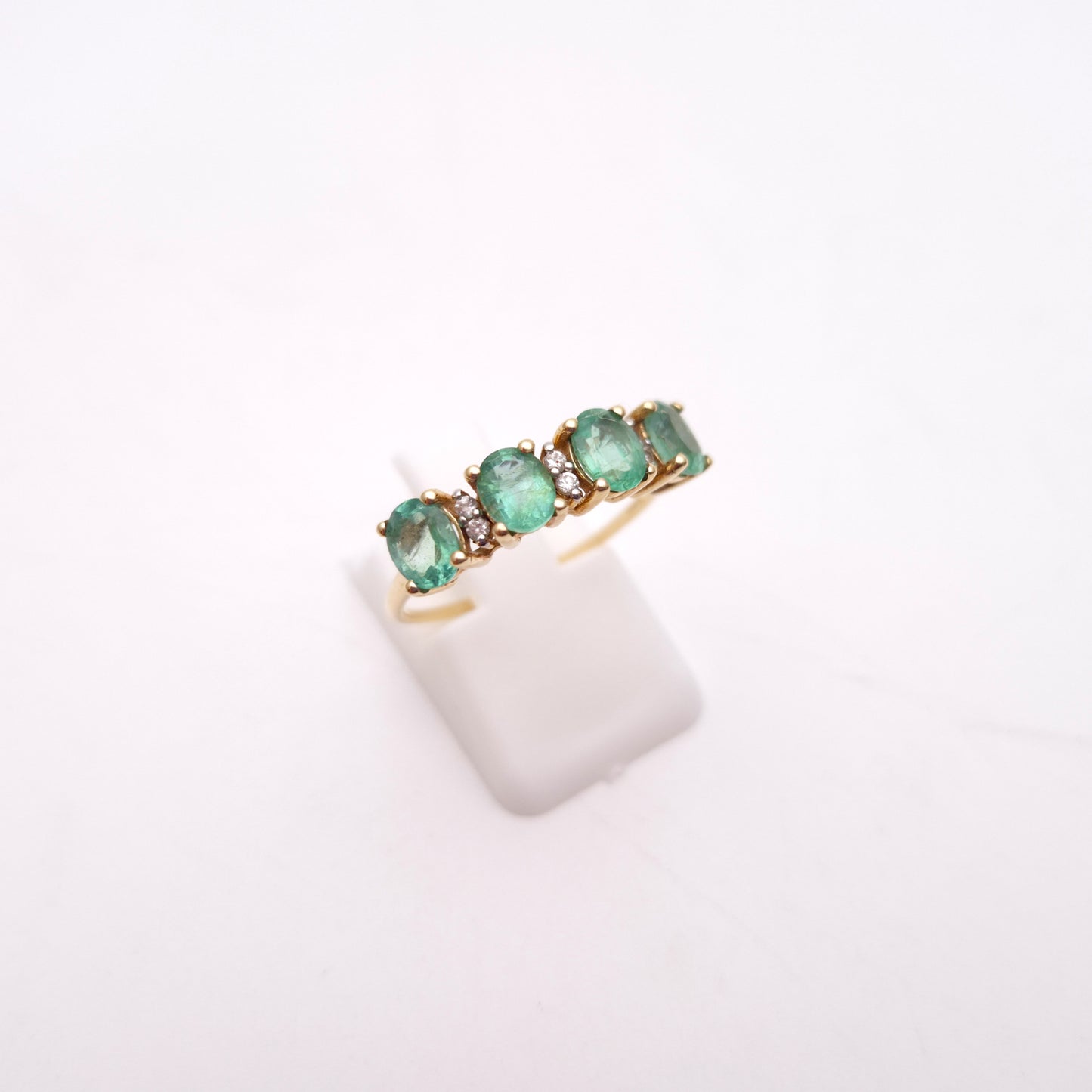 9ct Yellow Gold Emerald and Diamond 1/2 Eternity Row Ring