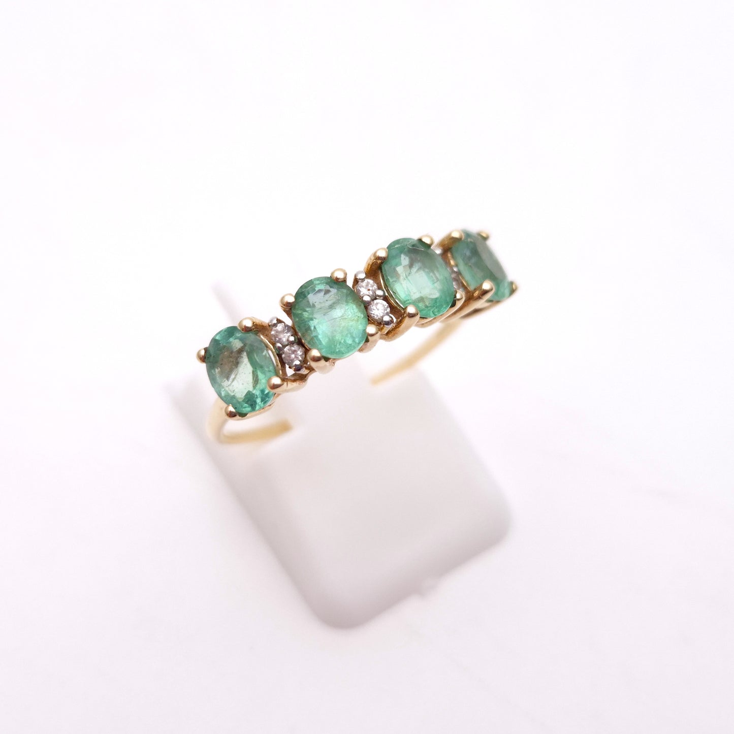 9ct Yellow Gold Emerald and Diamond 1/2 Eternity Row Ring